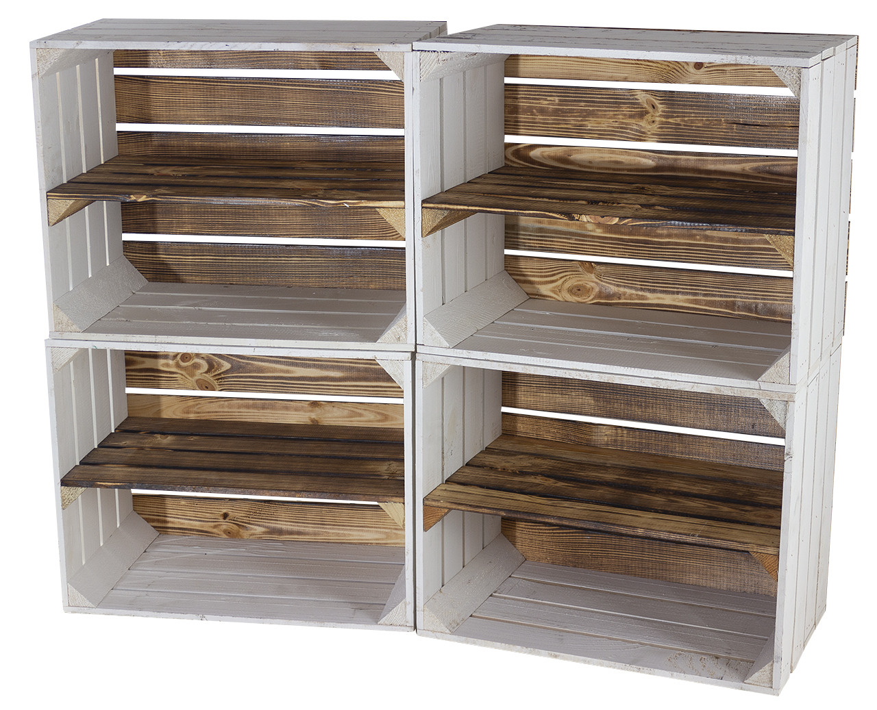 Weißes Regal - Apfelkiste Geflammter Boden und Mittelbrett 50x40x30cm