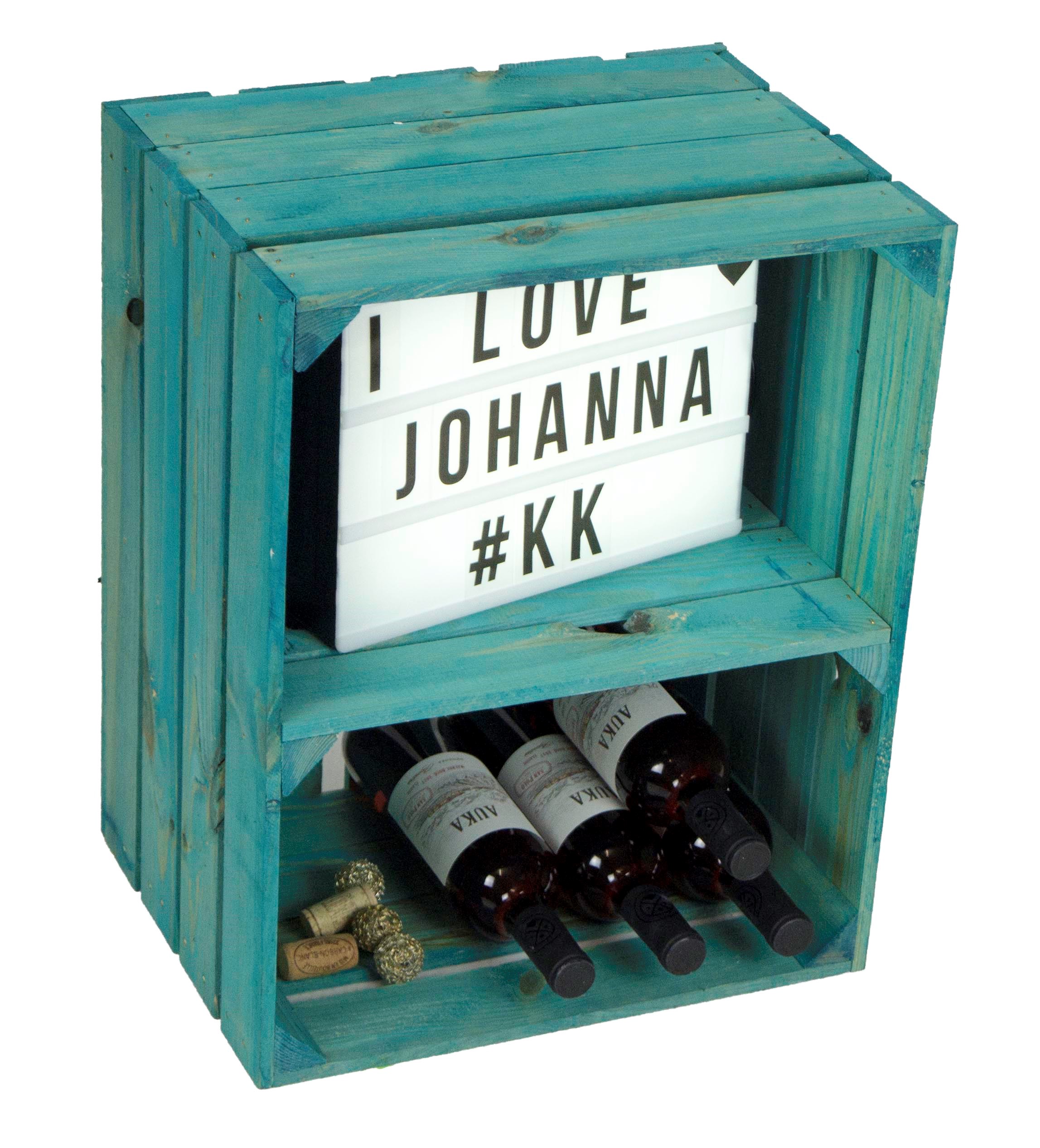 Türkise Obstkiste mit Mittelbrett quer 50 x 40 x 30cm Türkise Obstkiste mit Mittelbrett quer 50 x 40 x 30cm