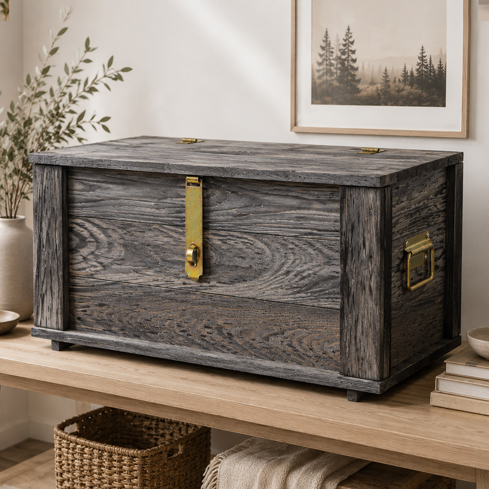 Truhe Hugo Vintage schwarz mit Deckel 50 x 36 x 26cm