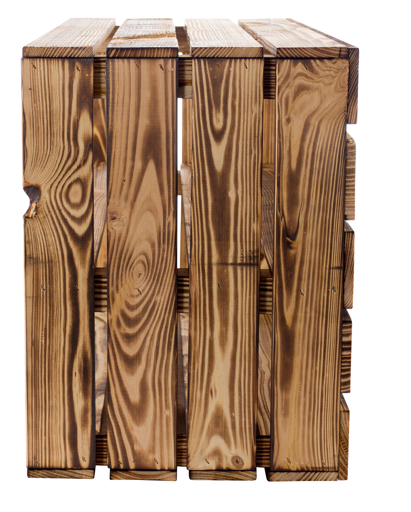 Große geflammte Holzkiste mit Mittelbrett 68x40x30cm Große geflammte Holzkiste mit Mittelbrett 68x40x30cm