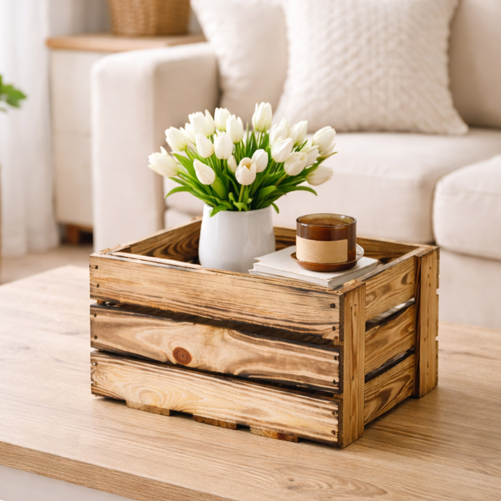 Mini-Weinkiste in geflammt 34x23x19cm