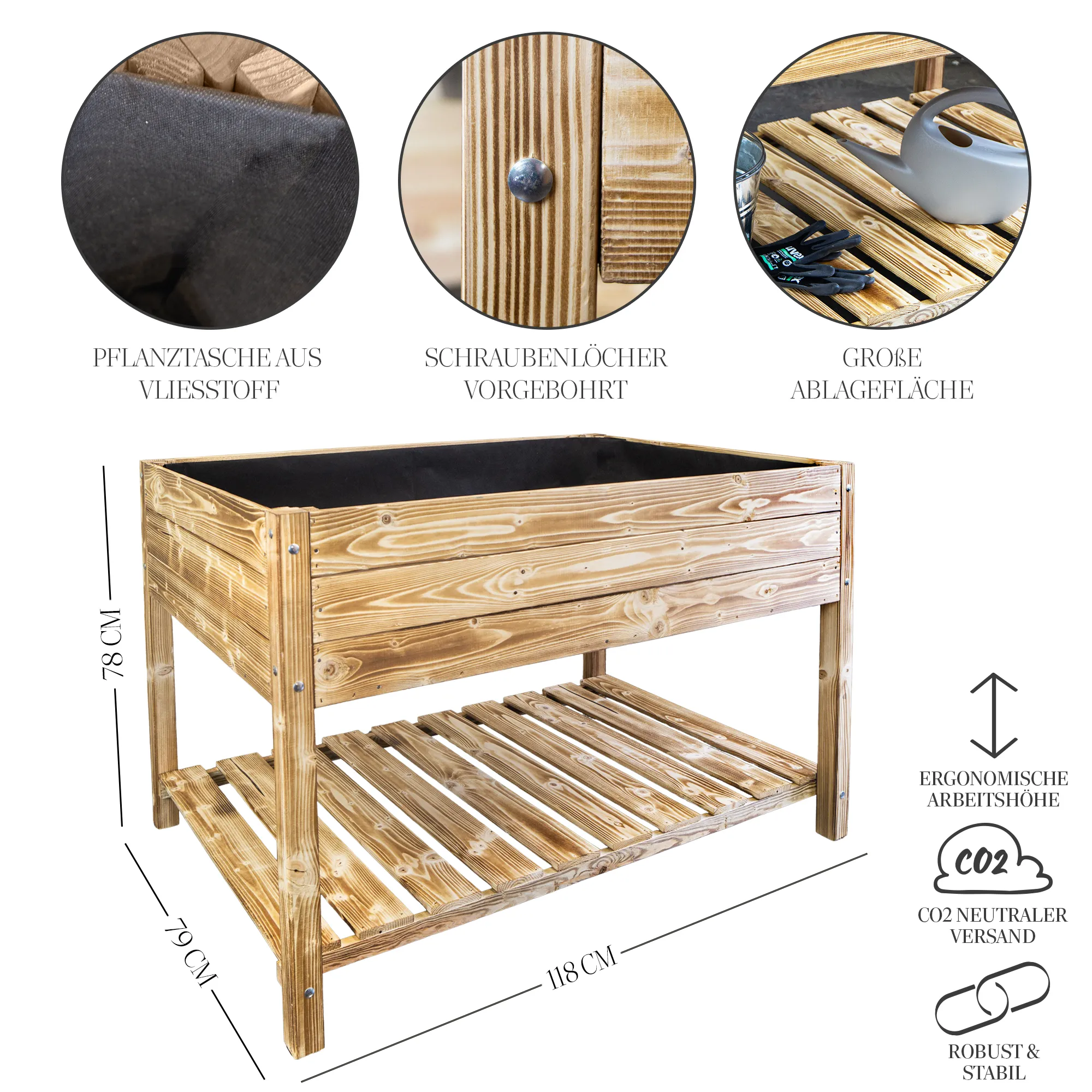 Hochbeet XL 118x79x78cm Geflammt Hochbeet XL 118x79x78cm Geflammt