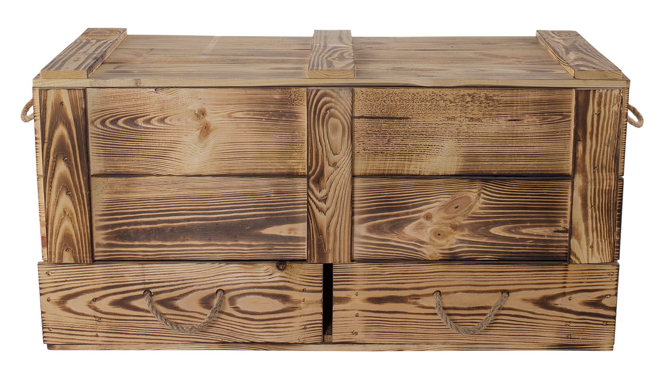 Holztruhe geflammt mit Schubladen 85x39x40cm Holztruhe geflammt mit Schubladen 85x39x40cm