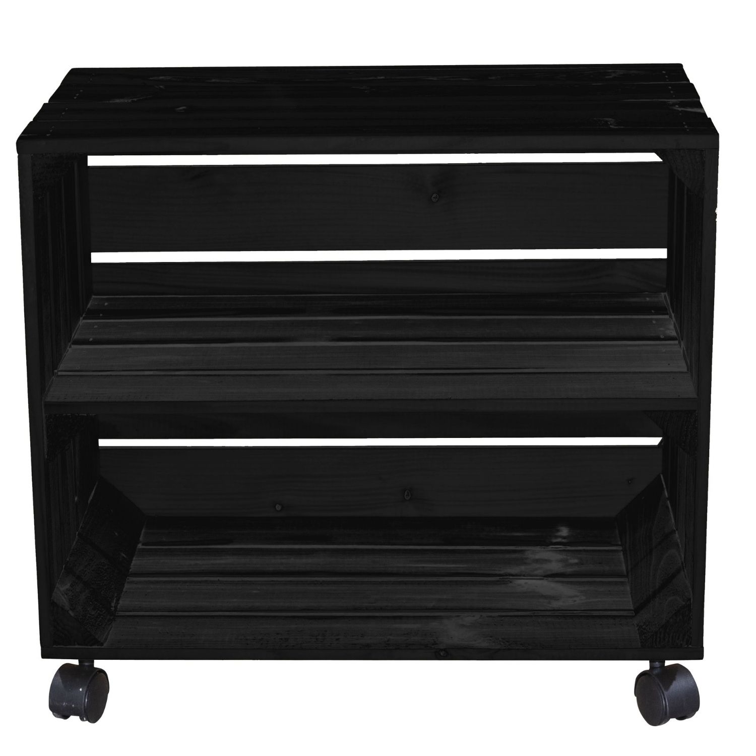 2x schwarze Obstkisten mit Mittelbrett auf Rollen - Steige aus dem Alten Land 50x40x30cm