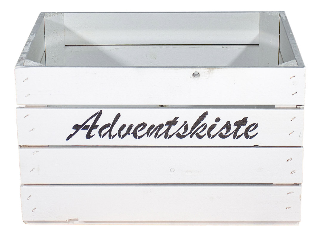 Weiße Kiste mit "Adventskiste" Aufdruck 50x40x30cm