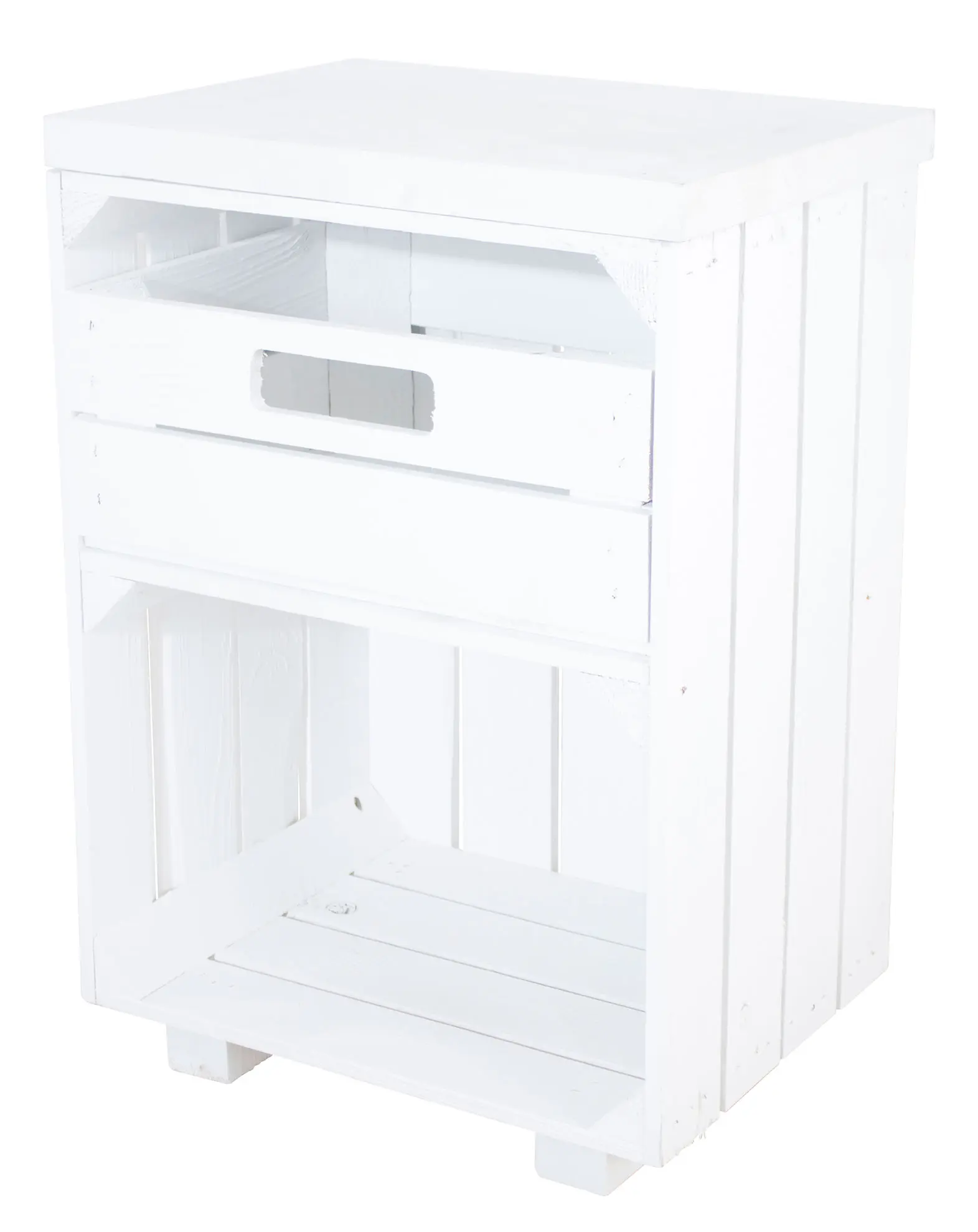 Nachttisch in weiß mit Schublade und Bohlenbrett in weiß auf Füßen 40x57x30 Nachttisch in weiß mit Schublade und Bohlenbrett in weiß auf Füßen 40x57x30