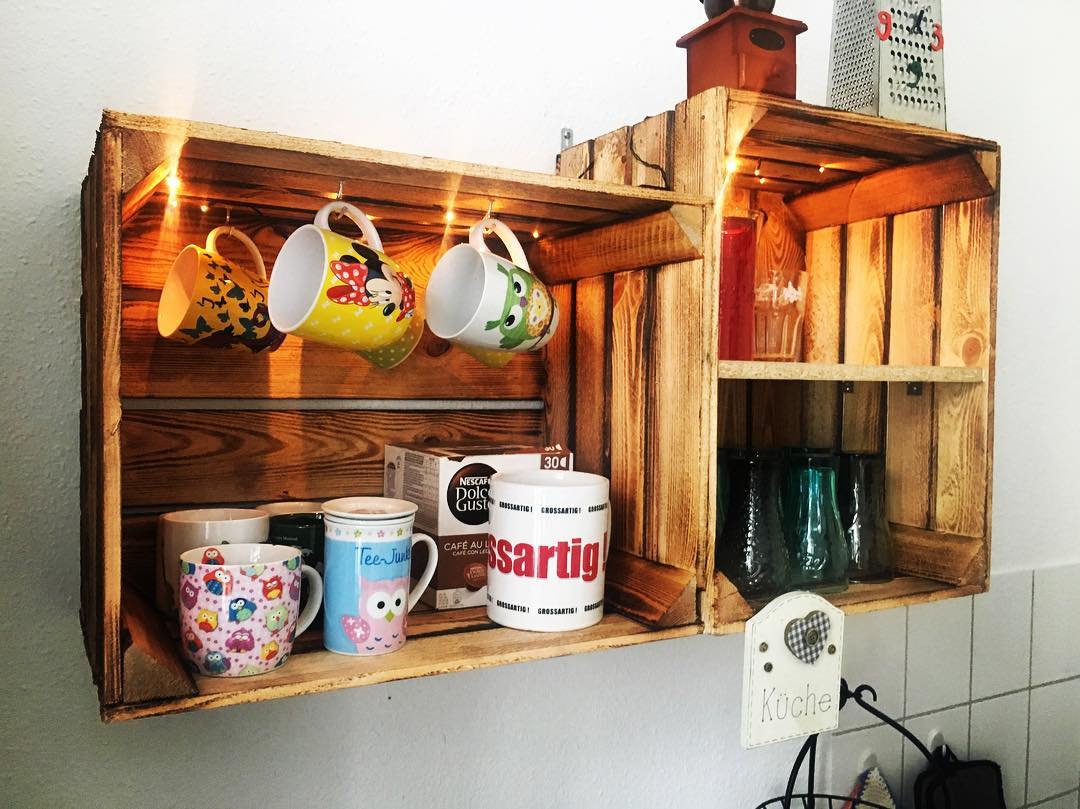 Geflammte Kiste für Schuh-und Bücherregal "quer" 50x40x30cm Gemischtes Set aus geflammten Holzkisten 50x40x30cm