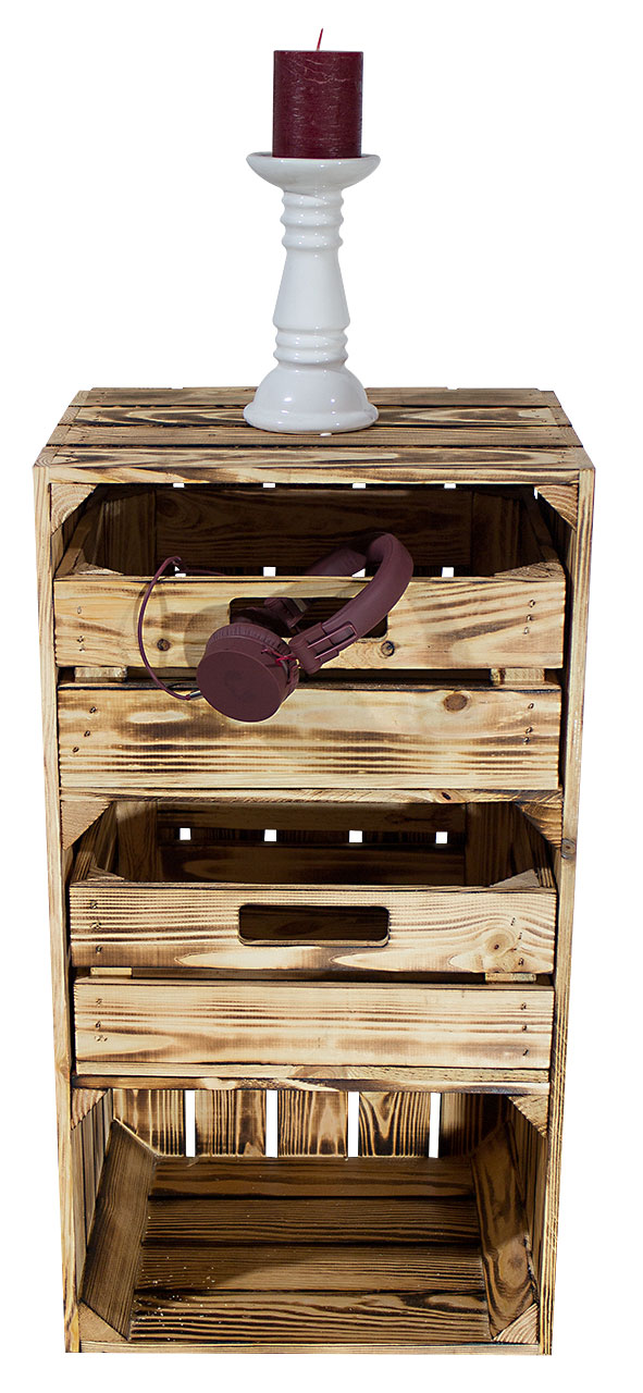 2x Geflammte schmale Regalkiste mit Schublade