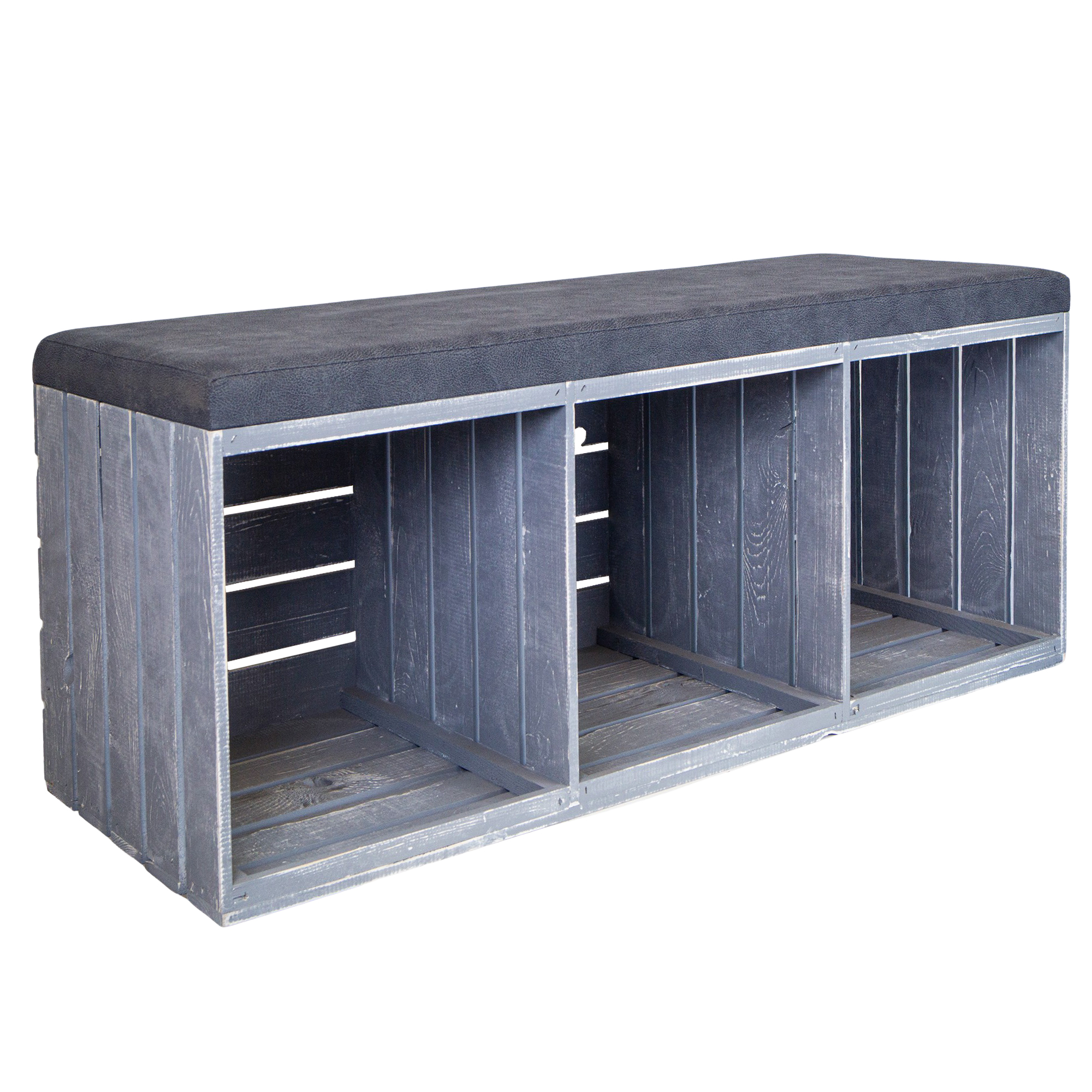 Sitzbank grau mit Polster 3 Fächern / Regalablagen Sitzbank grau mit Polster 3 Fächern / Regalablagen