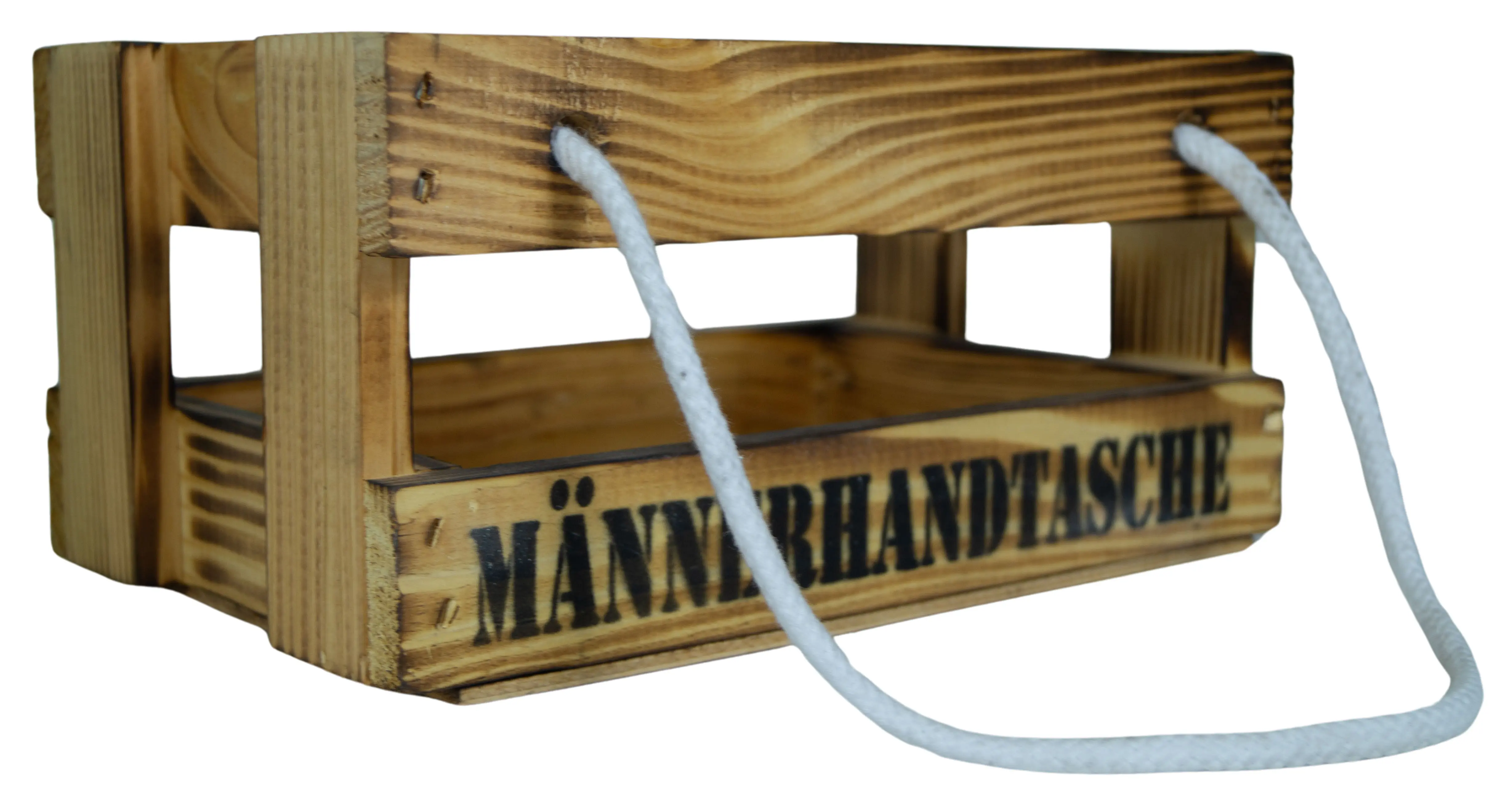 Holzkiste mit Griffbändern Männerhandtasche in geflammt mit Platz für bis zu 6 Getränke Holzkiste mit Griffbändern Männerhandtasche in geflammt mit Platz für bis zu 6 Getränke