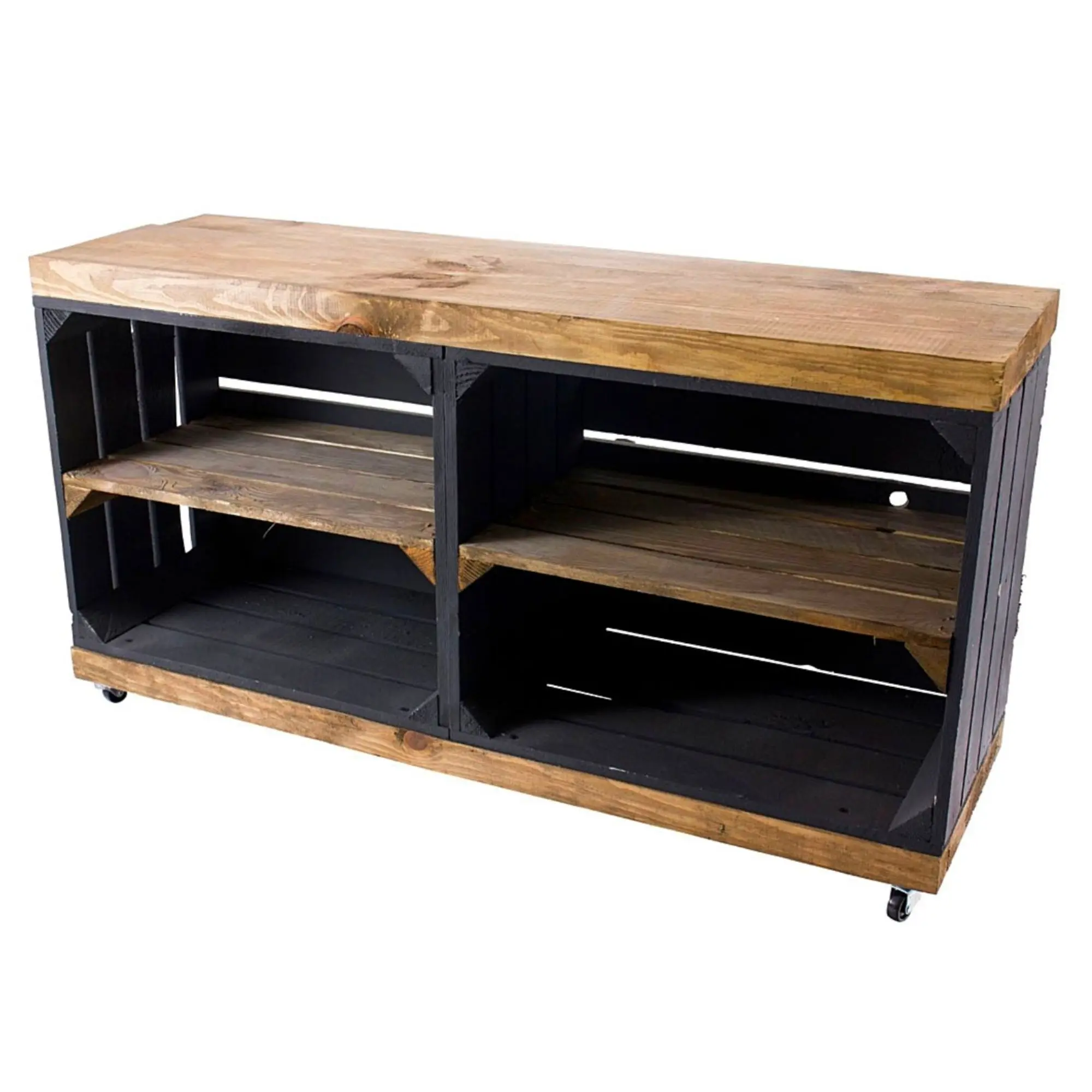 TV-Schrank aus Regalkisten in schwarz auf Rollen 100x30x50cm TV-Schrank aus Regalkisten in schwarz auf Rollen 100x30x50cm