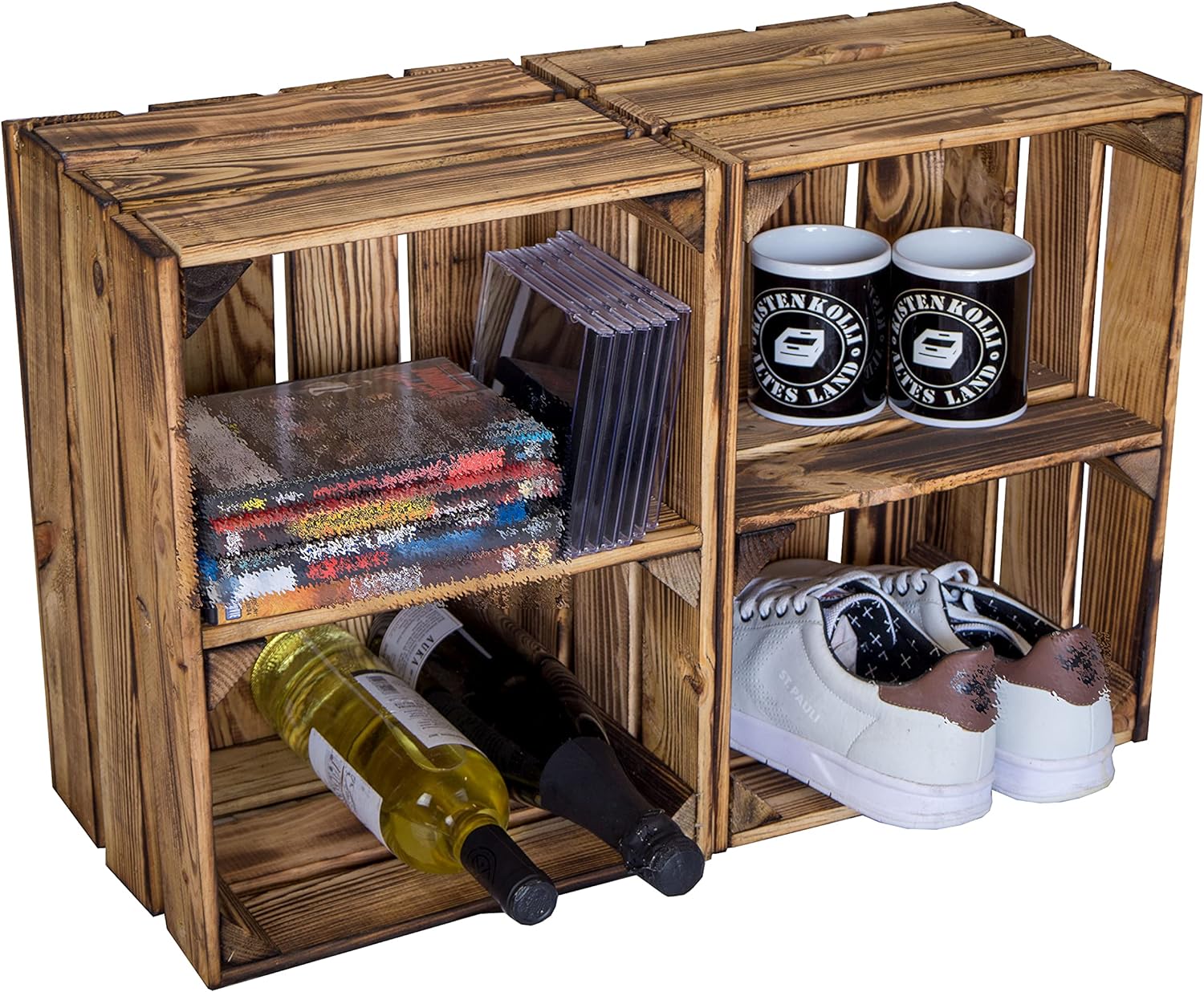 Kisten geflammt 50x40x29cm / 40x30x25cm 4er Set Mix mit Bella Quer Kisten geflammt 50x40x29cm / 40x30x25cm 4er Set Mix mit Bella Quer