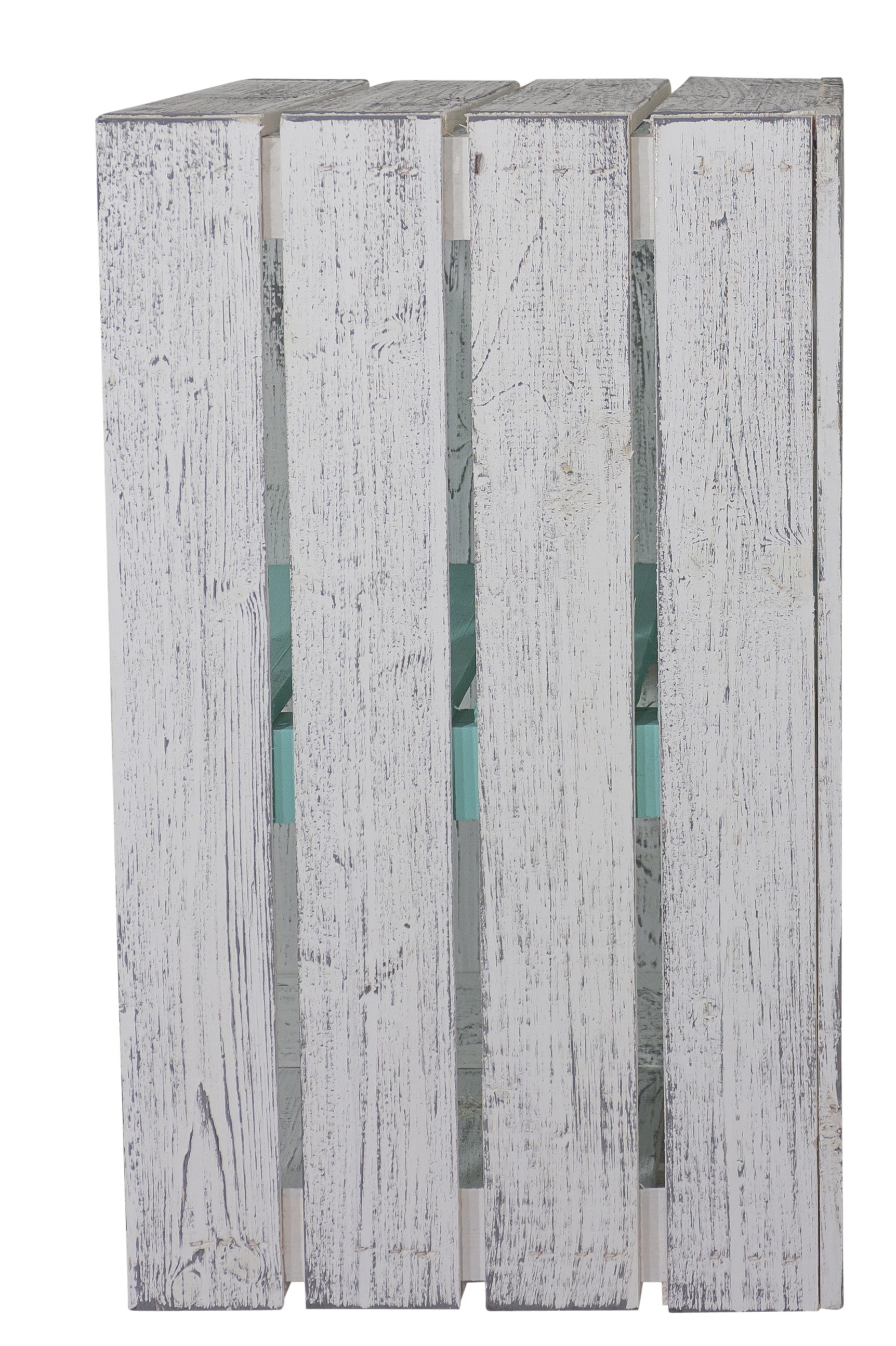 Shabby graue Obstkiste mit türkisem Mittelbrett -quer- 50 x 40 x 30cm