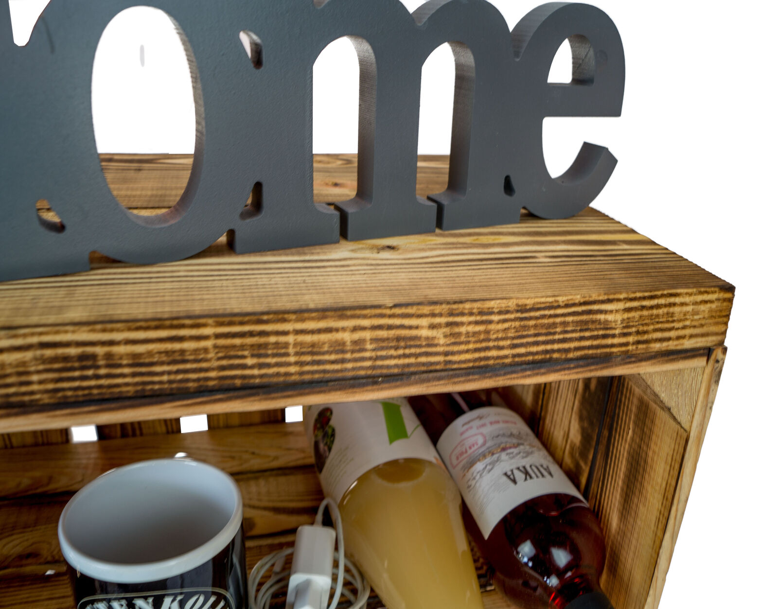 Sitzkiste Anne geflammt Quer Sitzfläche aus dicken geflammten Holzplanken