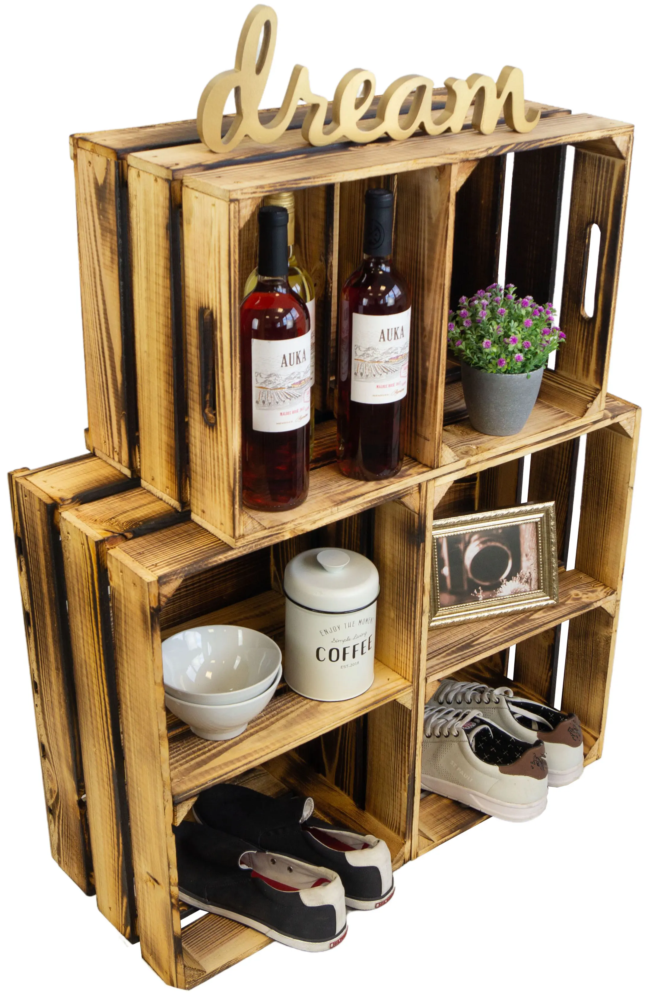 Holzkiste Elfriede geflammt mit Mittelbrett quer 54x30x35cm