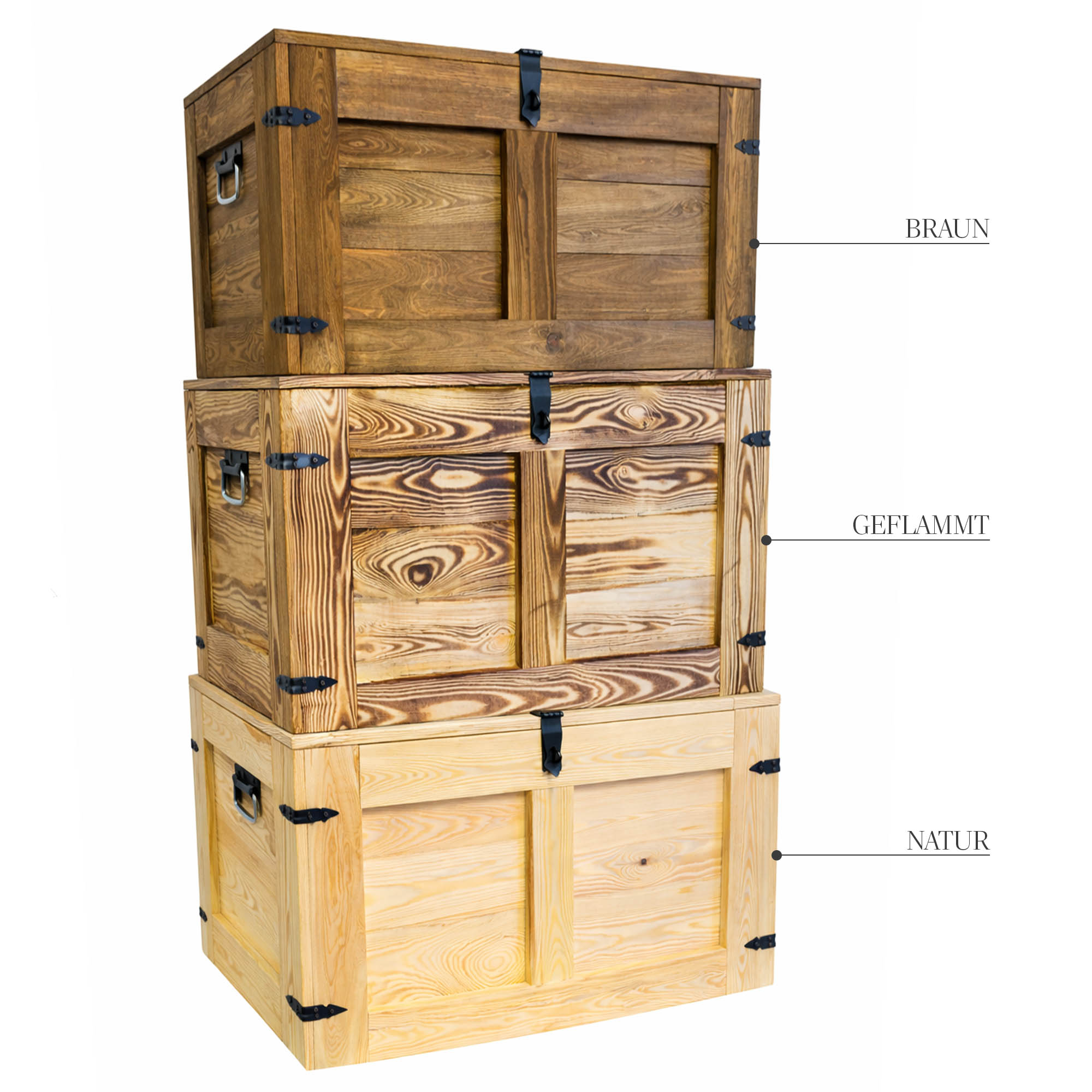 grosse geflammte Holztruhe Oskar 80x45x47cm