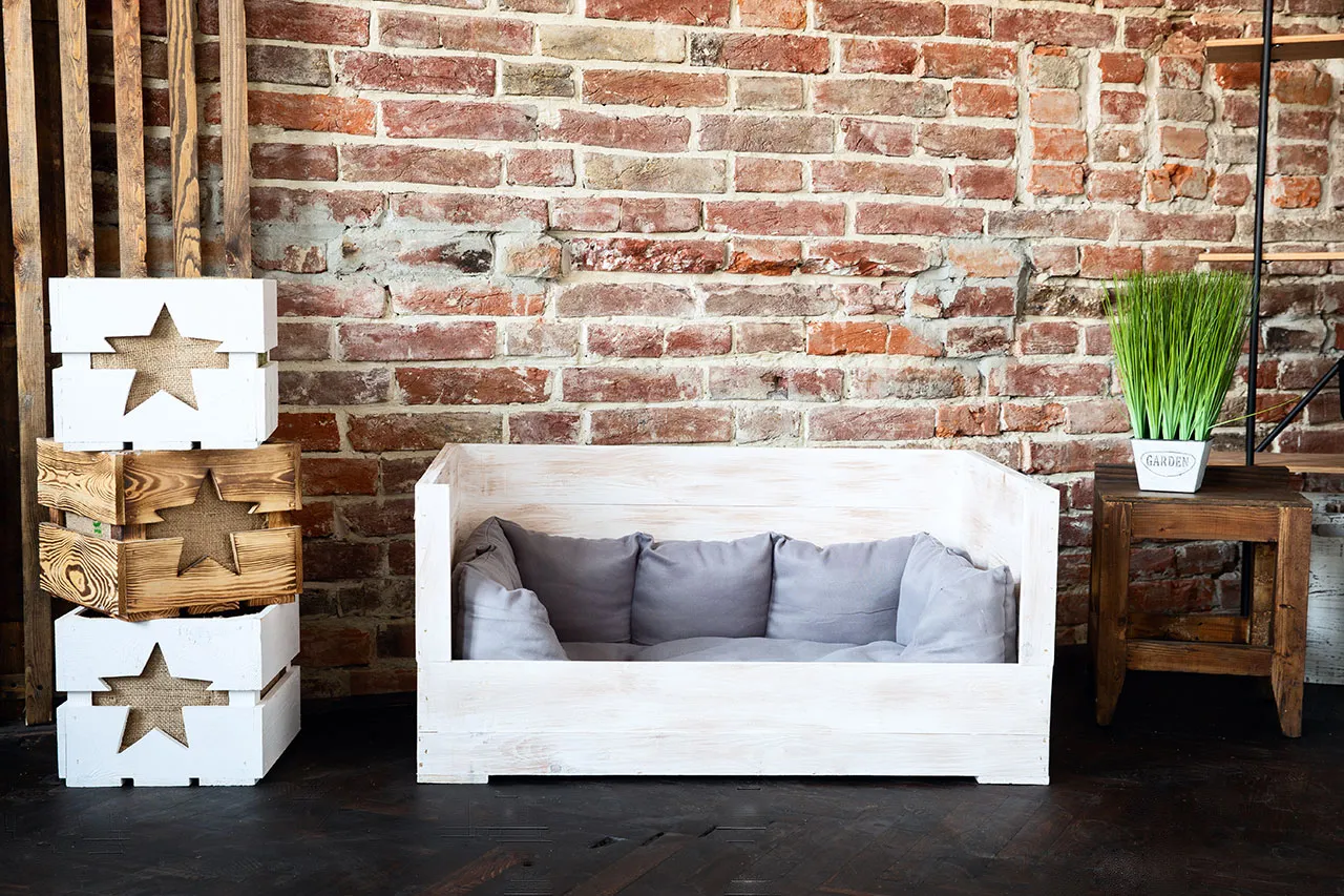 Hundebett Balu weiß shabby mit Kissen 90x57x45cm