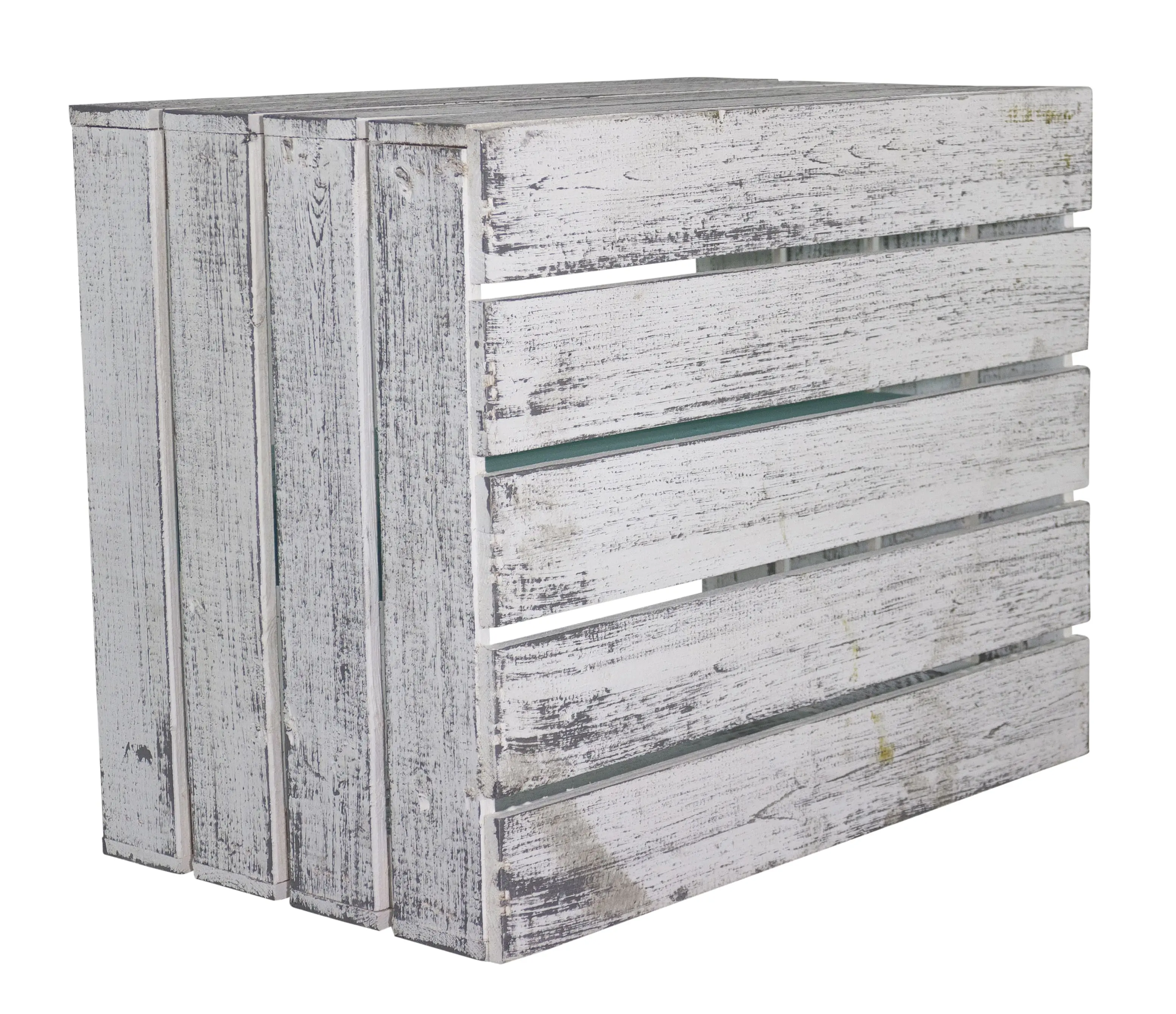 Shabby graue Obstkiste mit türkisem Mittelbrett 50 x 40 x 30cm Shabby graue Obstkiste mit türkisem Mittelbrett 50 x 40 x 30cm