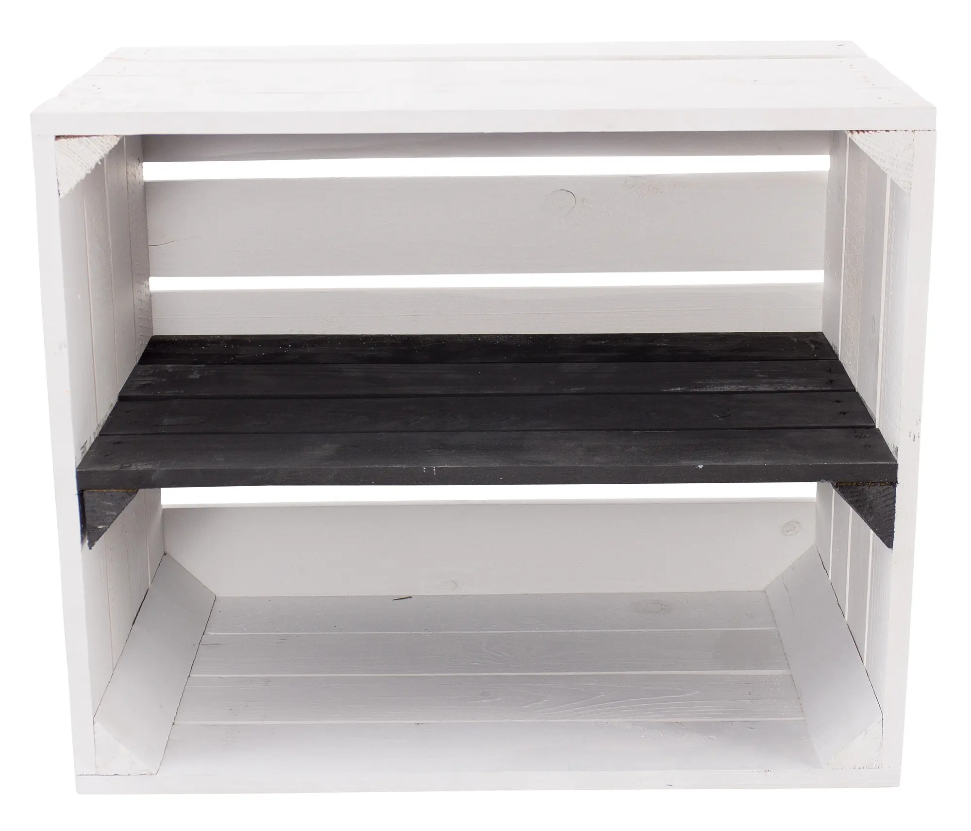 Weiße Holzkiste mit schwarzem Mittelbrett -längs- 50x40x30cm