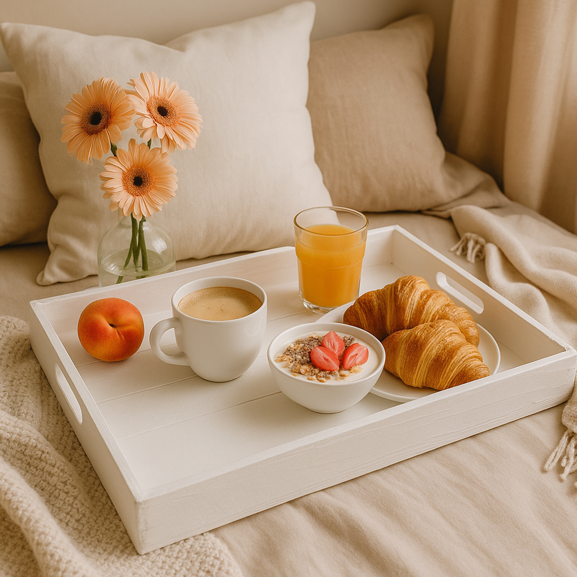 Serviertablett in weiß 60x40x8cm Holztablett Frühstückstablet Bartablett