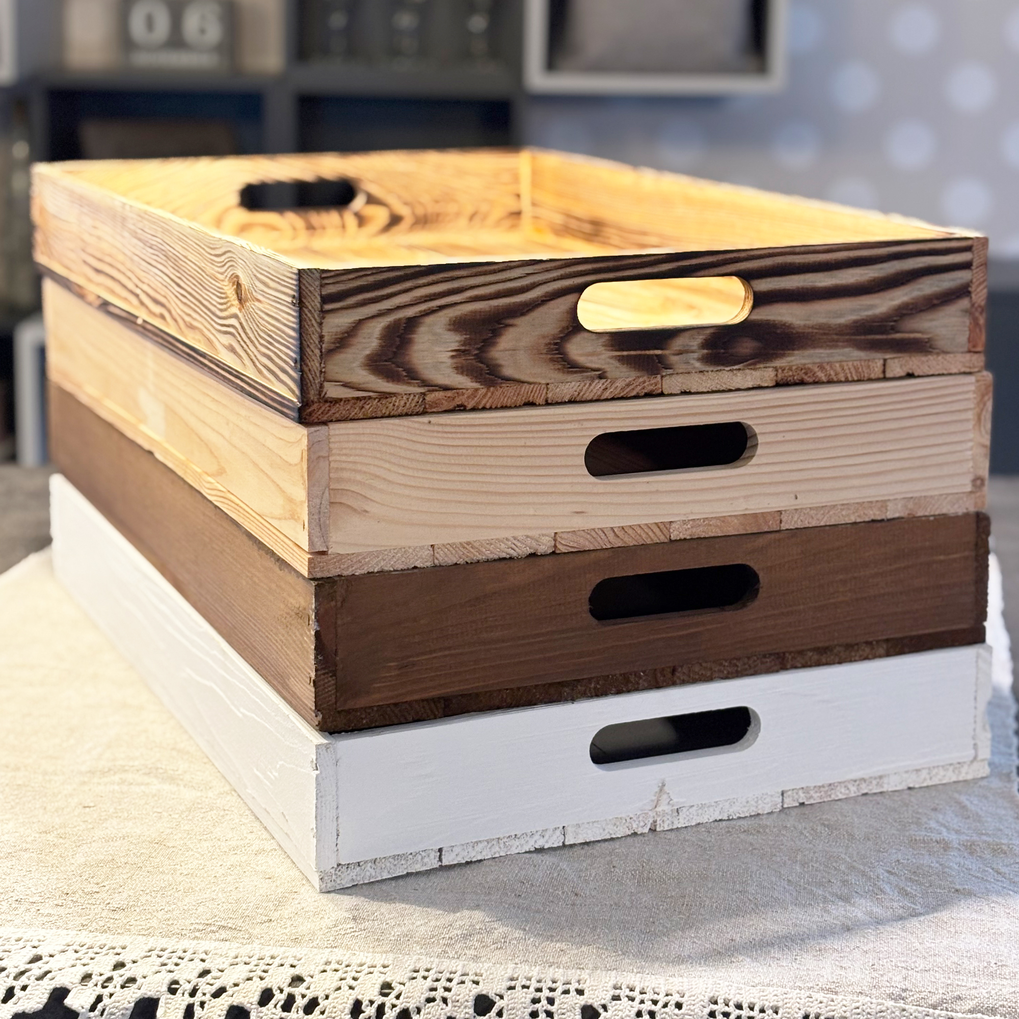 Serviertablett in geflammt 60x40x8cm Holztablett Frühstückstablet Bartablett