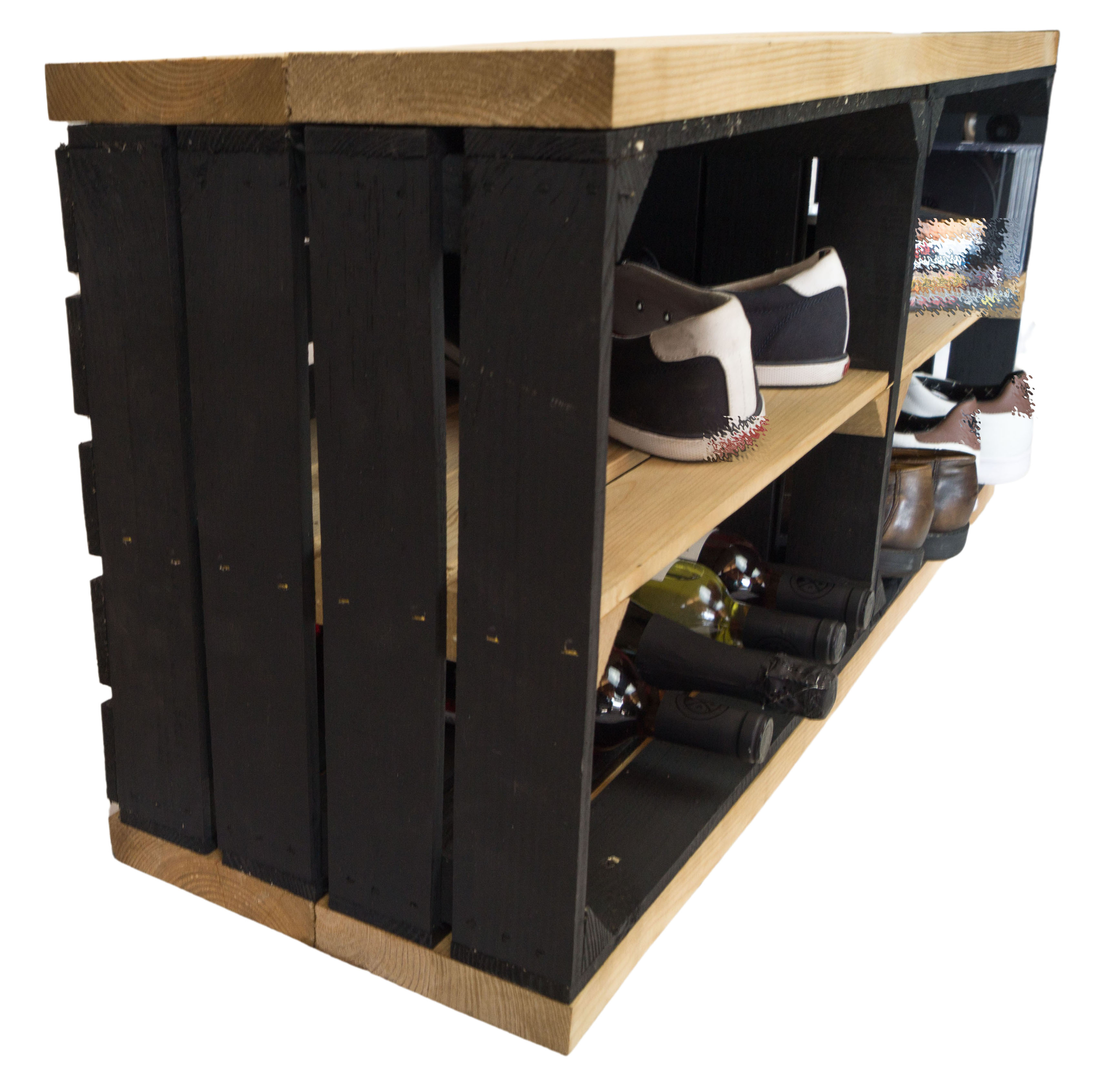 Sitzbank schwarz mit Sitzfläche aus dicken Holzplanken Natur mit Mittelbrett Natur Sitzbank schwarz mit Sitzfläche aus dicken Holzplanken Natur mit Mittelbrett Natur