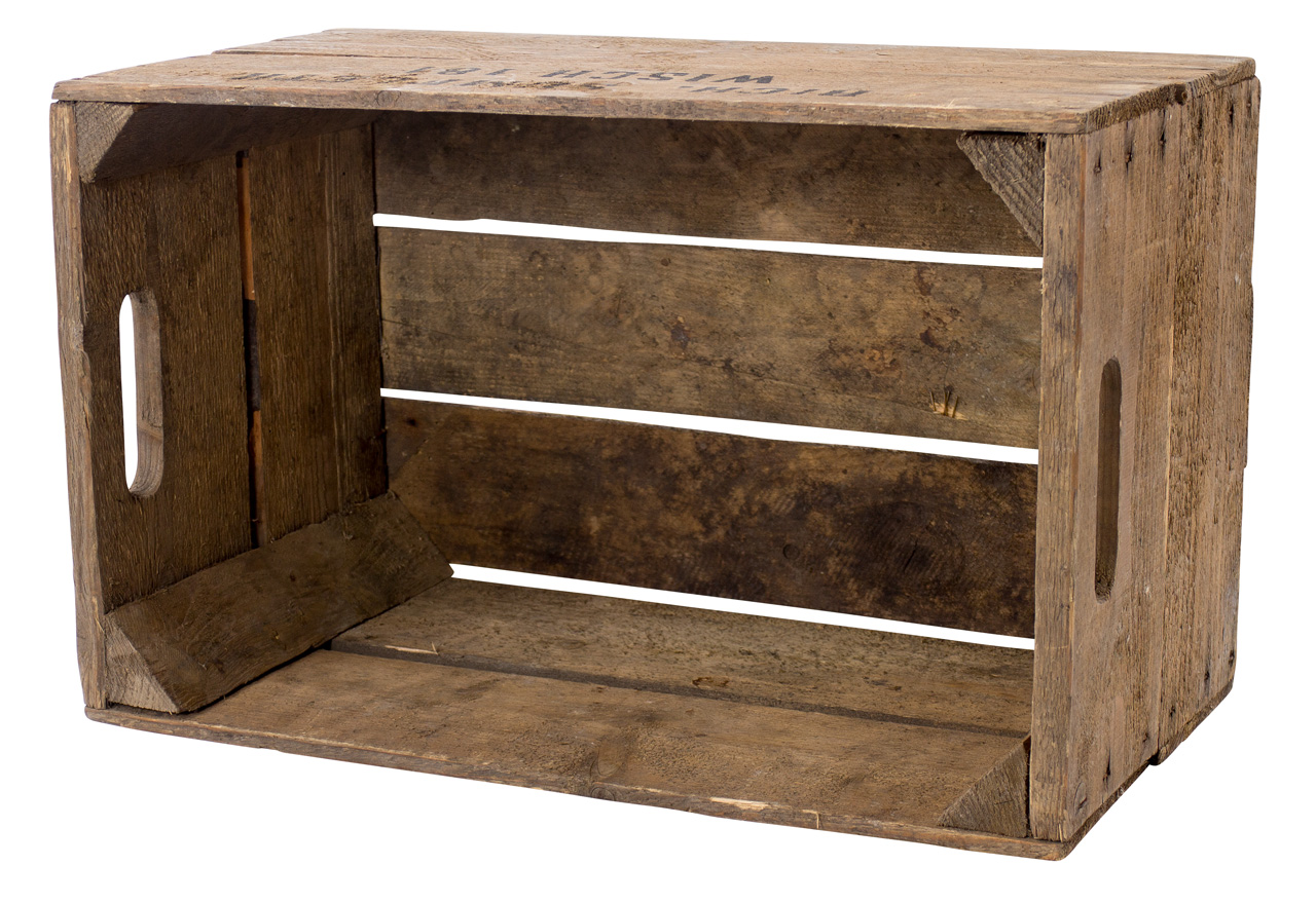 B-Ware Alte Birnenkiste mit zwei Seitenbrettern 49x30x28cm 4x /// B-Ware /// Alte Birnenkiste mit zwei Seitenbrettern 49x30x28cm