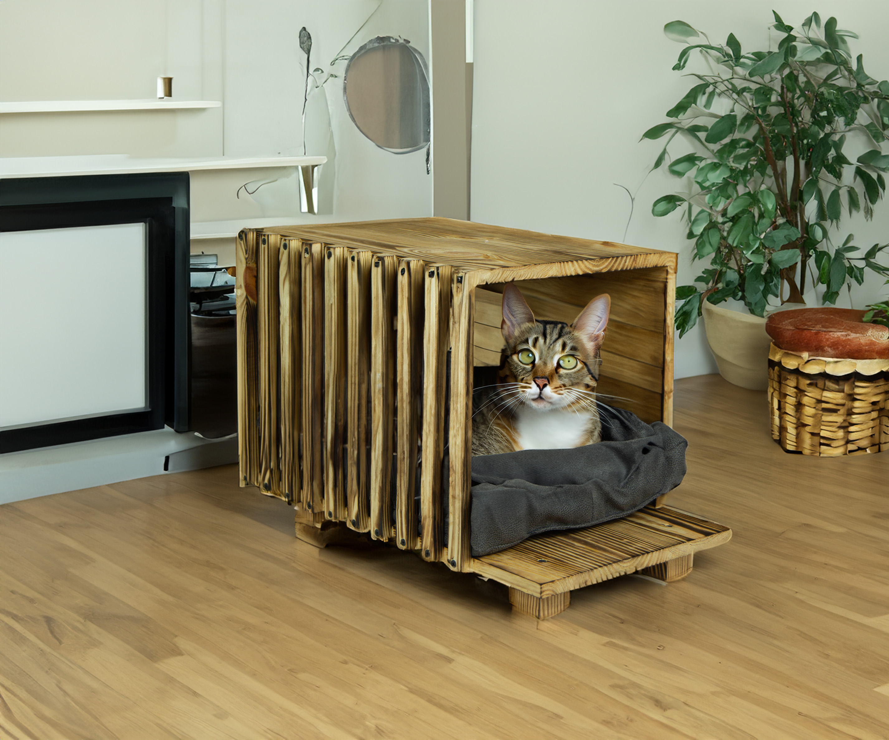 Katzenbett in geflammt mit Kissen Katzenhöhle 50x30x34cm Katzenbett in geflammt mit Kissen Katzenhöhle 50x30x34cm