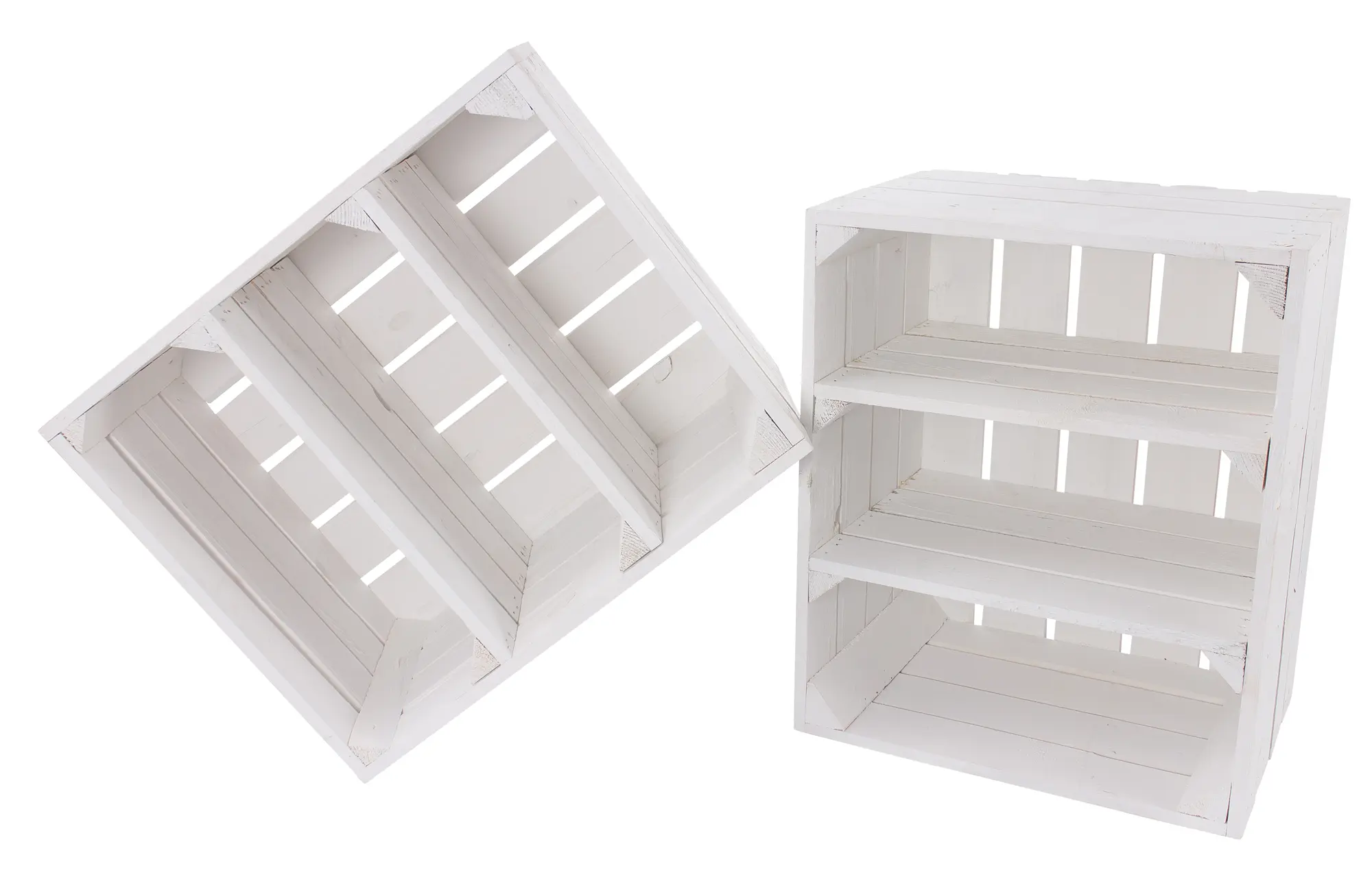 Weiße Holzkiste mit 2 Mittelbrettern -quer- 50x40x30cm