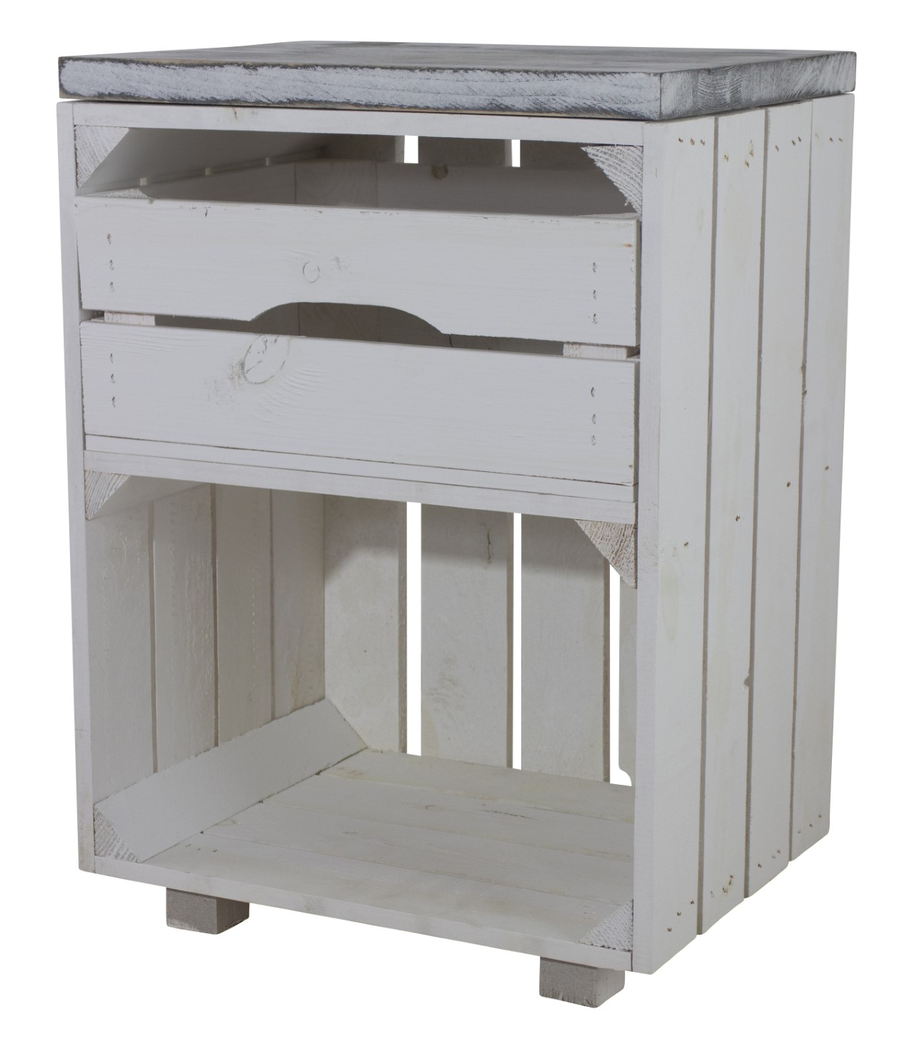 Weißer Nachttisch mit Schublade und einem Bohlenbrett in shabby weiß 30,5x40x57cm Weißer Nachttisch mit Schublade und einem Bohlenbrett in shabby weiß 30,5x40x57cm
