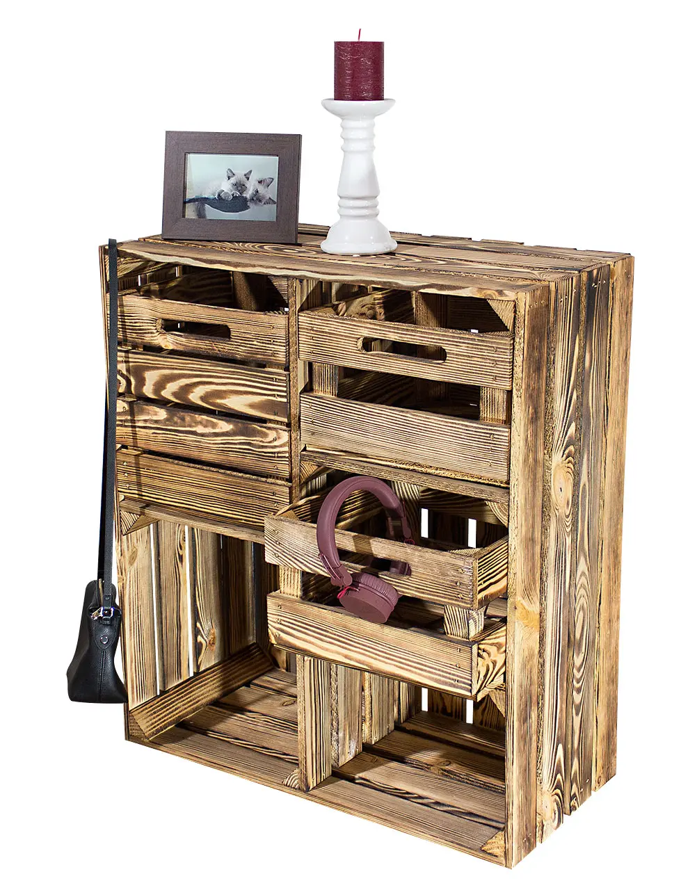 Geflammter Hochschrank + 3 Schubladen 77x68x33cm