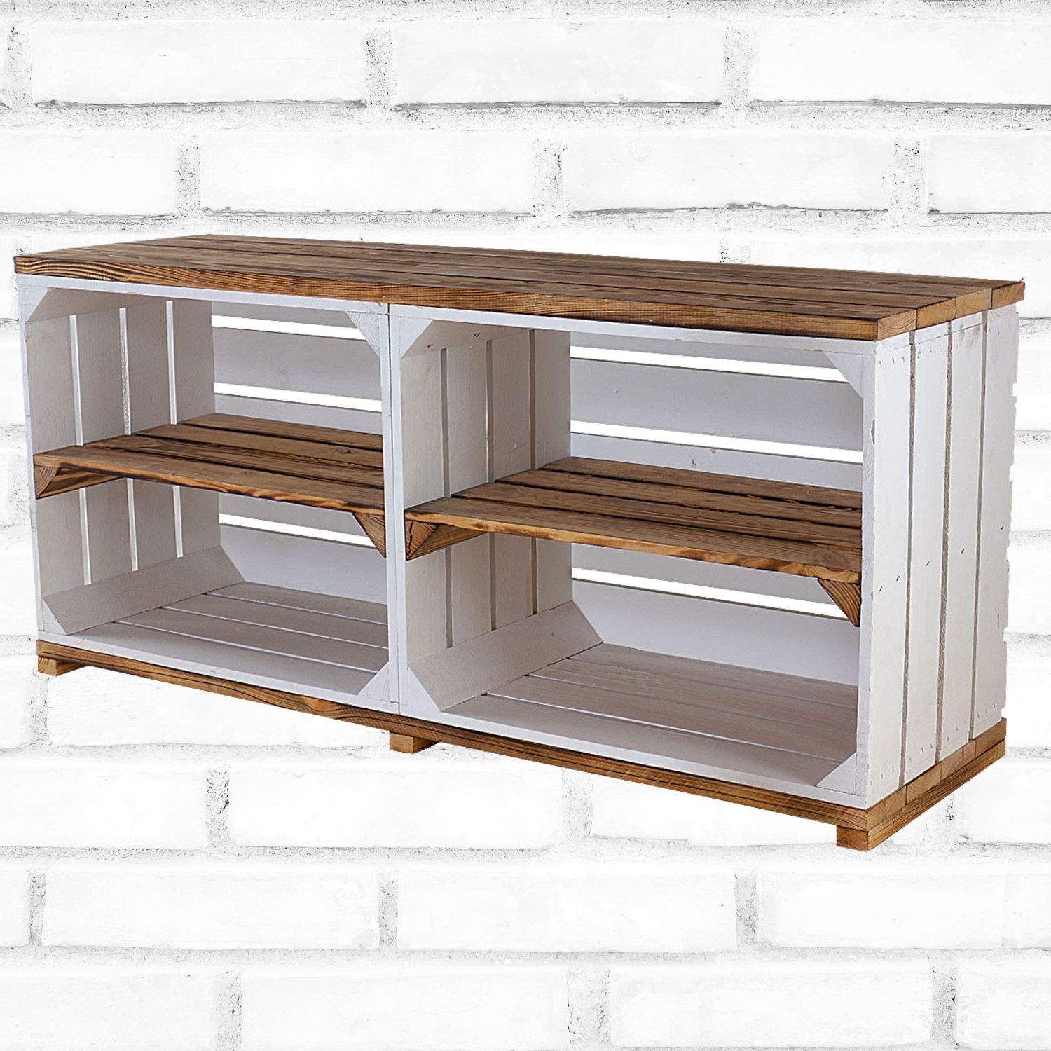 TV-Schrank aus Regalkisten auf Holzfüßen 100x30x50cm TV-Schrank aus Regalkisten auf Holzfüßen 100x30x50cm