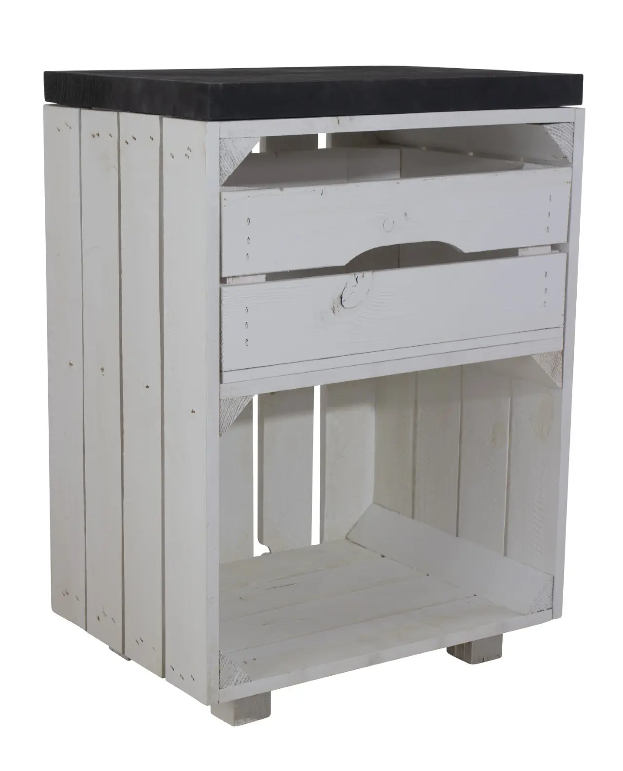 Weißer Nachttisch mit Schublade und einem schwarzen Bohlenbrett 30,5x40x57cm Weißer Nachttisch mit Schublade und einem schwarzen Bohlenbrett 30,5x40x57cm