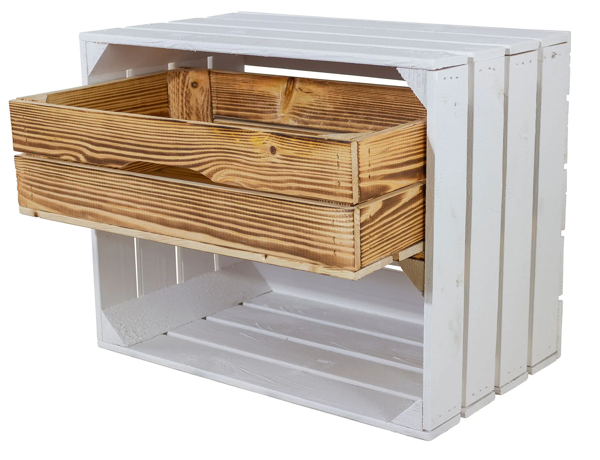 Weiße Kiste mit geflammter Schublade 50x40x30cm Weiße Kiste mit geflammter Schublade 50x40x30cm