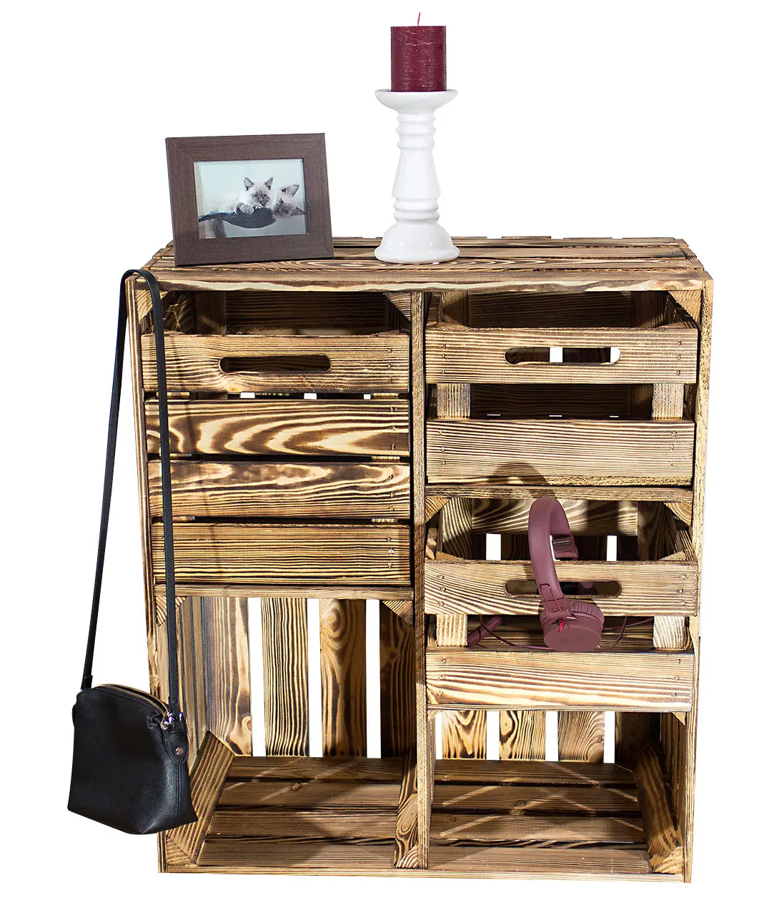 Geflammter Hochschrank + 3 Schubladen 77x68x33cm