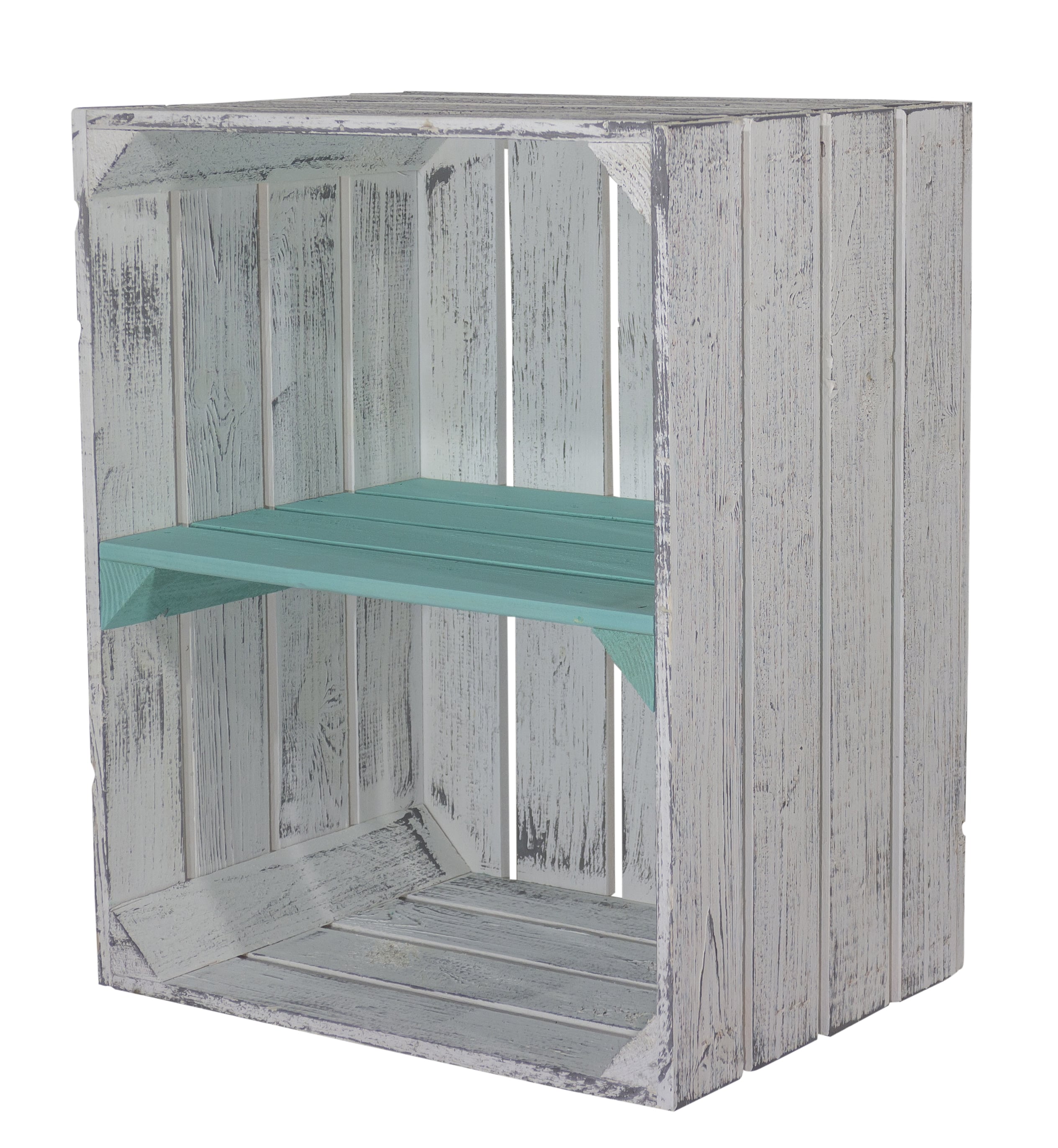 Shabby graue Obstkiste mit türkisem Mittelbrett -quer- 50 x 40 x 30cm Shabby graue Obstkiste mit türkisem Mittelbrett -quer- 50 x 40 x 30cm