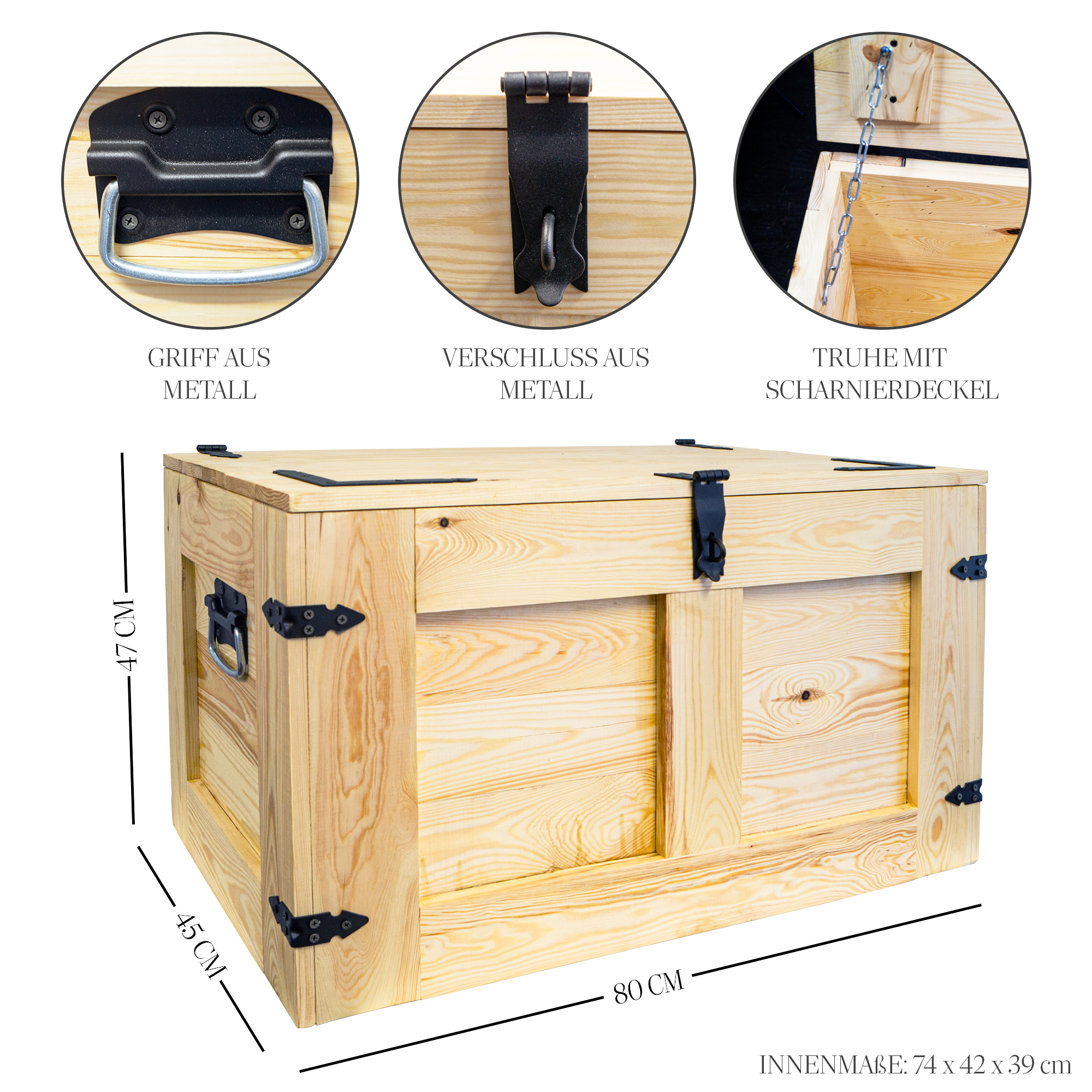 grosse Holztruhe Oskar Natur 80x45x47cm
