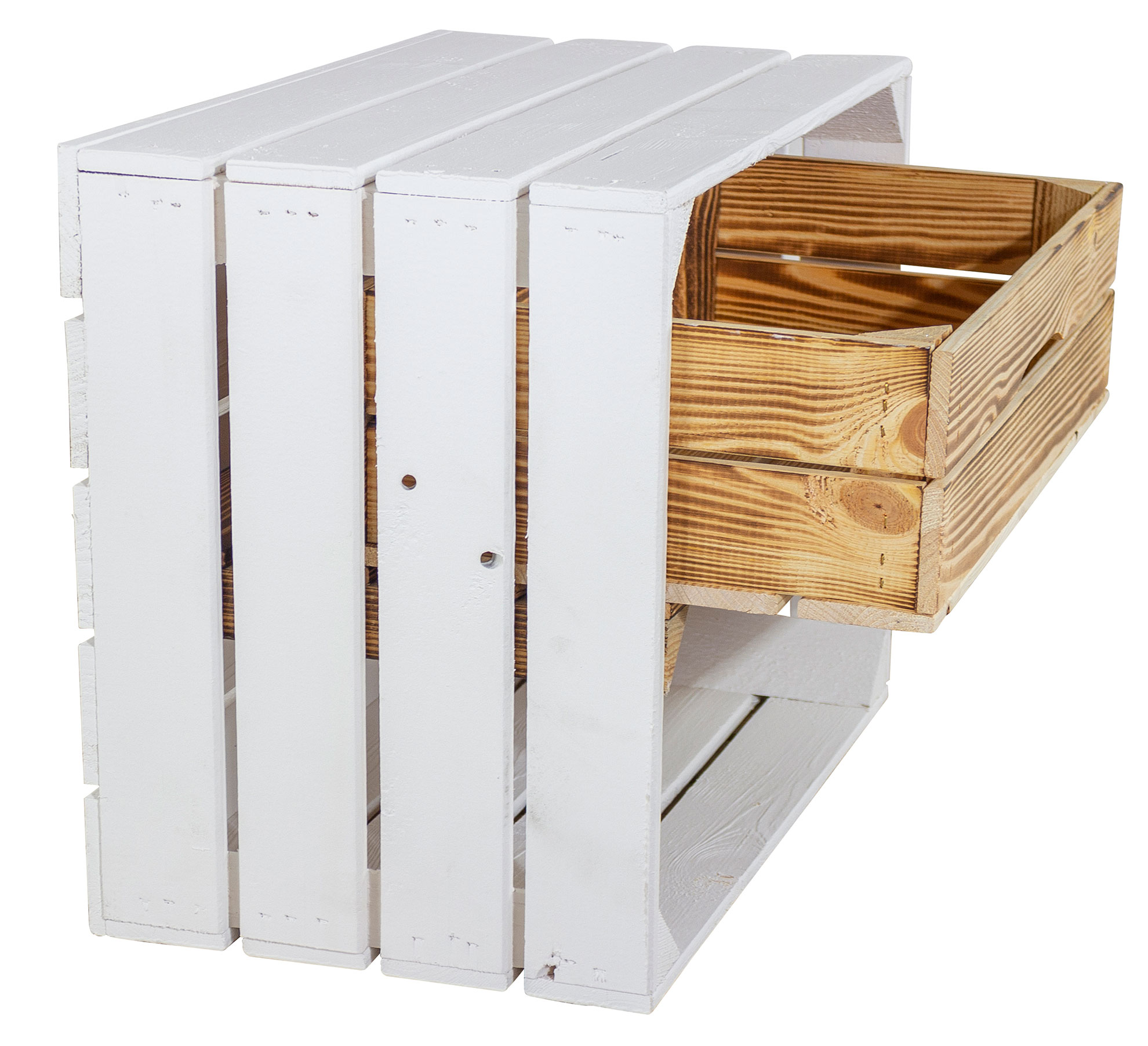 Weiße Kiste mit geflammter Schublade 50x40x30cm