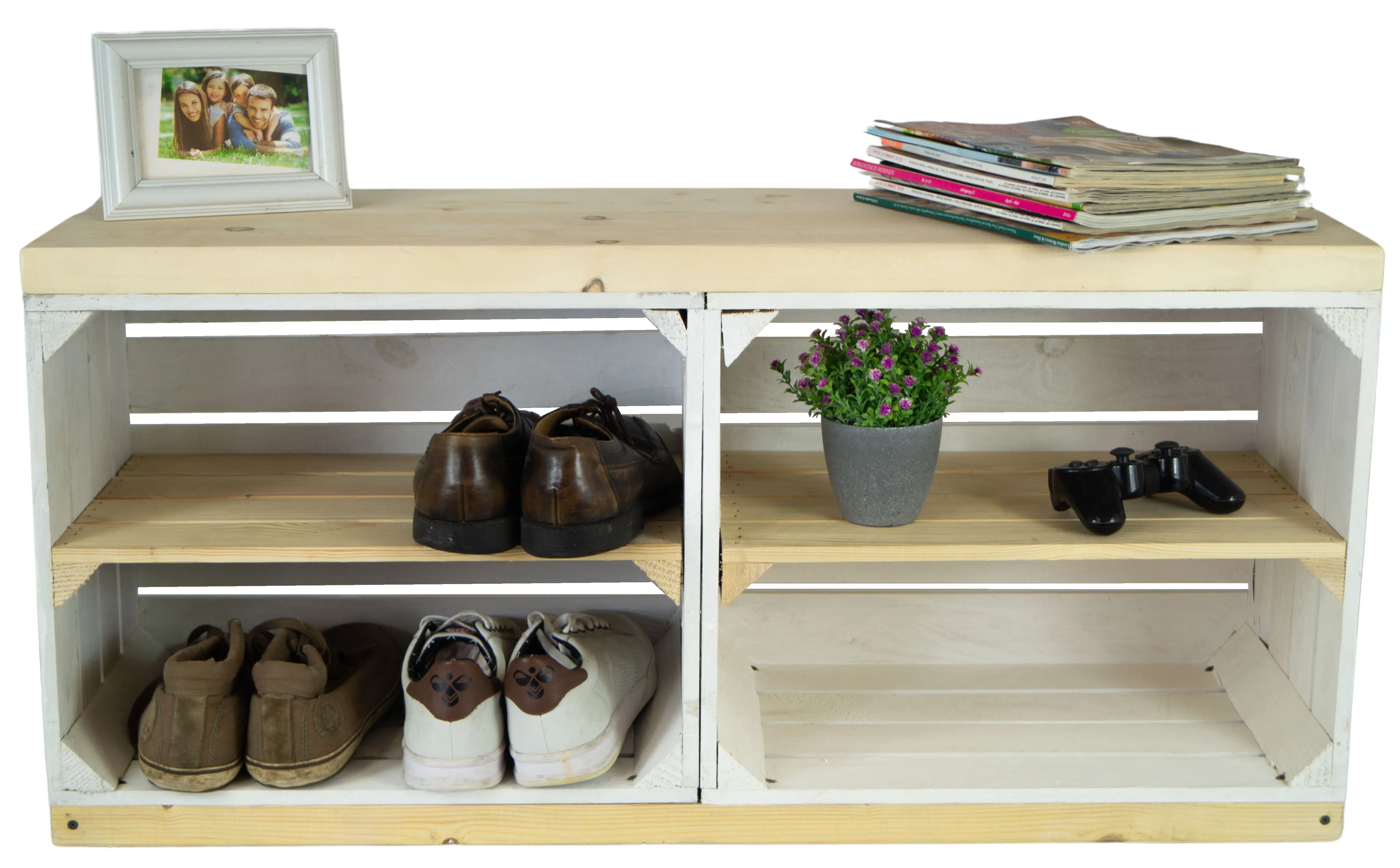 TV-Schrank aus Regalkisten in weiß auf Rollen 100x30x50cm TV-Schrank aus Regalkisten in weiß auf Rollen 100x30x50cm