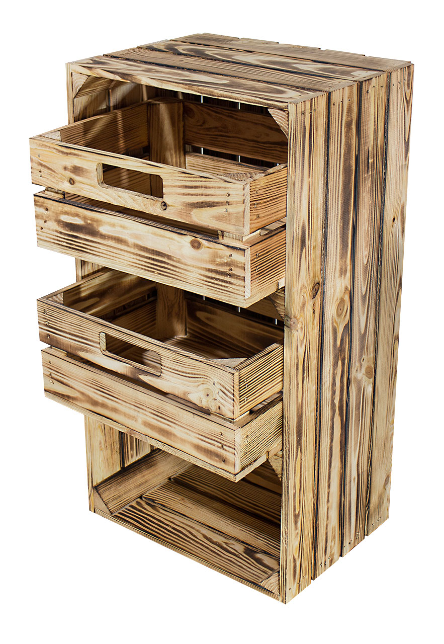 Geflammte schmale Regalkiste mit Schublade 68x40x31cm