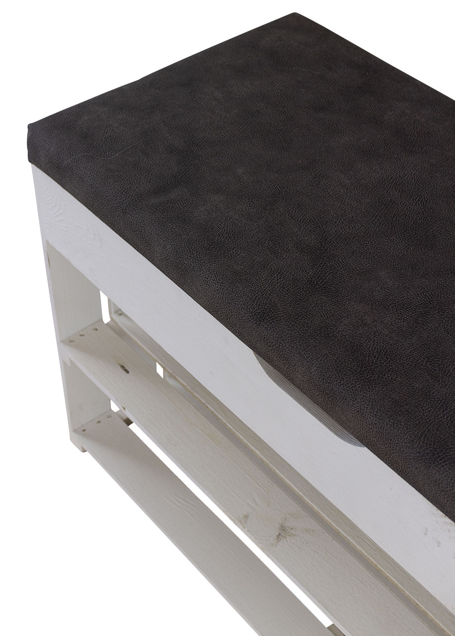 Weiße Sitzbank (Truhe) im Obstkisten Design mit Sitzpolster 90x52x39cm