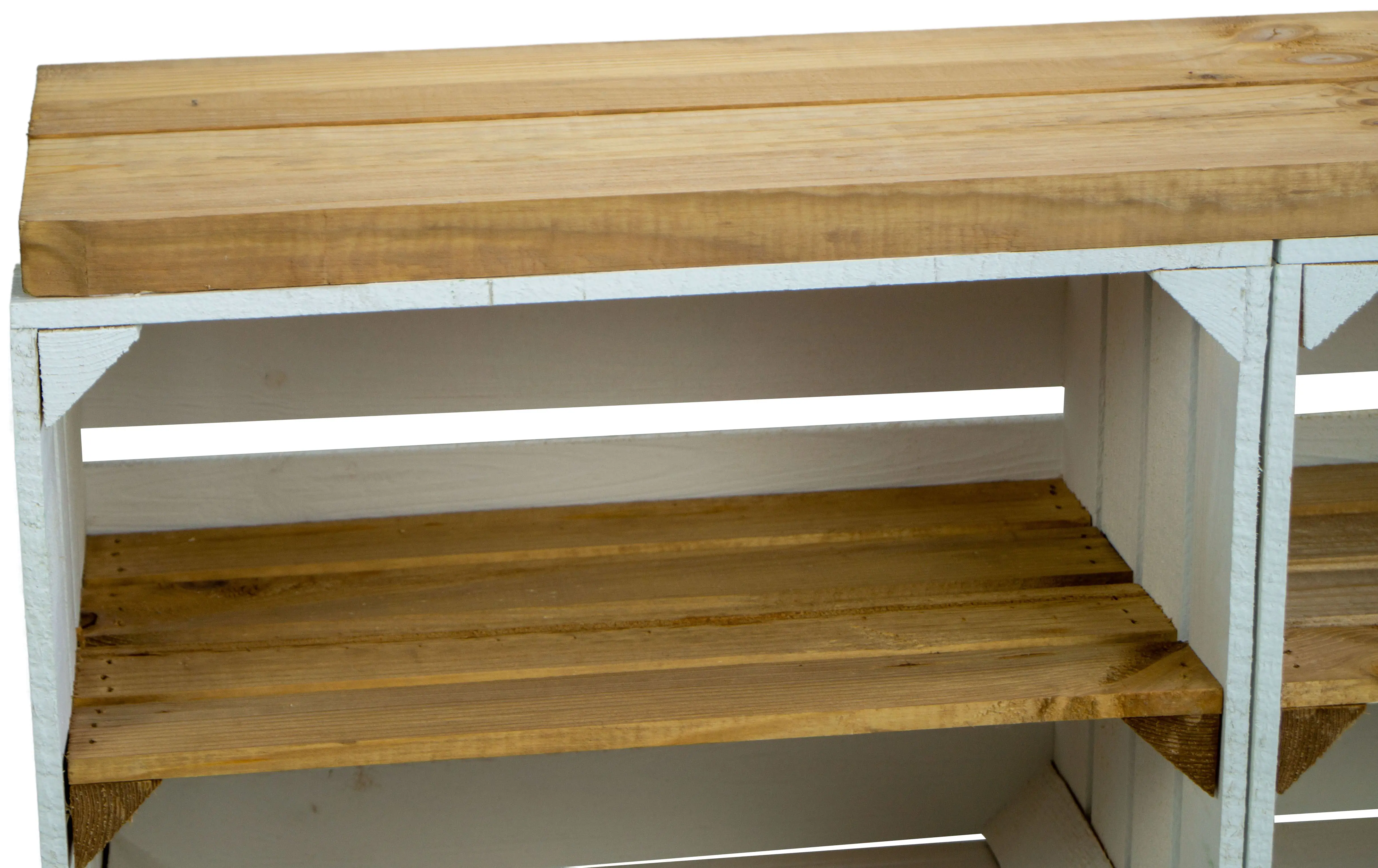 Weißer TV Schrank mit dicken Planken & Mittelbrett Natur Weißer TV Schrank mit dicken Planken & Mittelbrett Natur