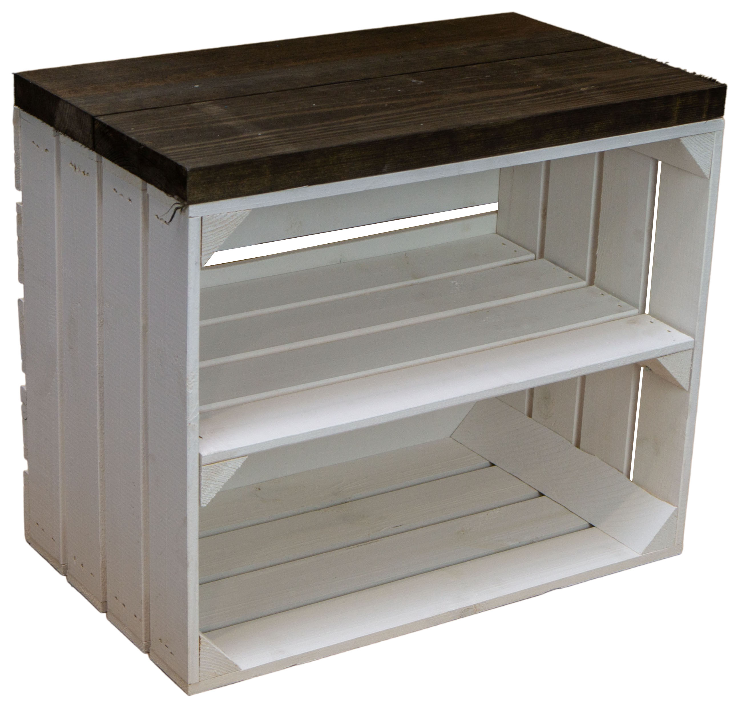 Sitzkiste Johanna - weiß längs - mit Planke schwarze Planke Sitzkiste Johanna - weiß längs - mit Planke schwarze Planke