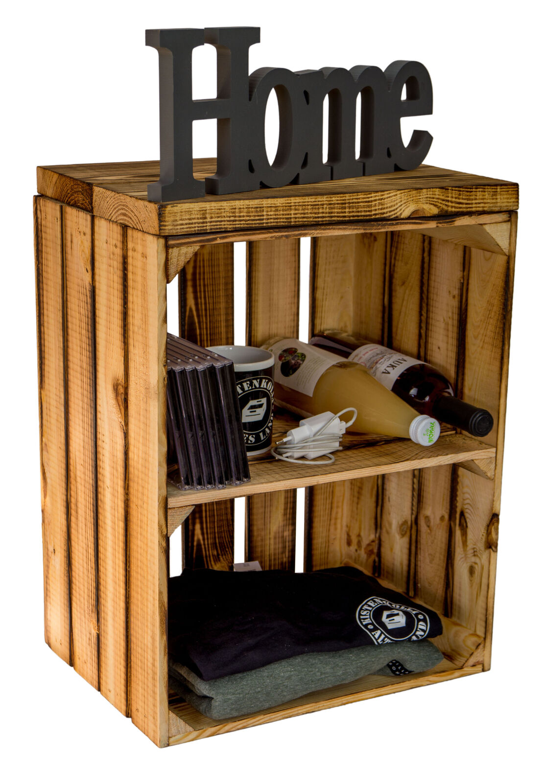 Sitzkiste Anne geflammt Quer Sitzfläche aus dicken geflammten Holzplanken