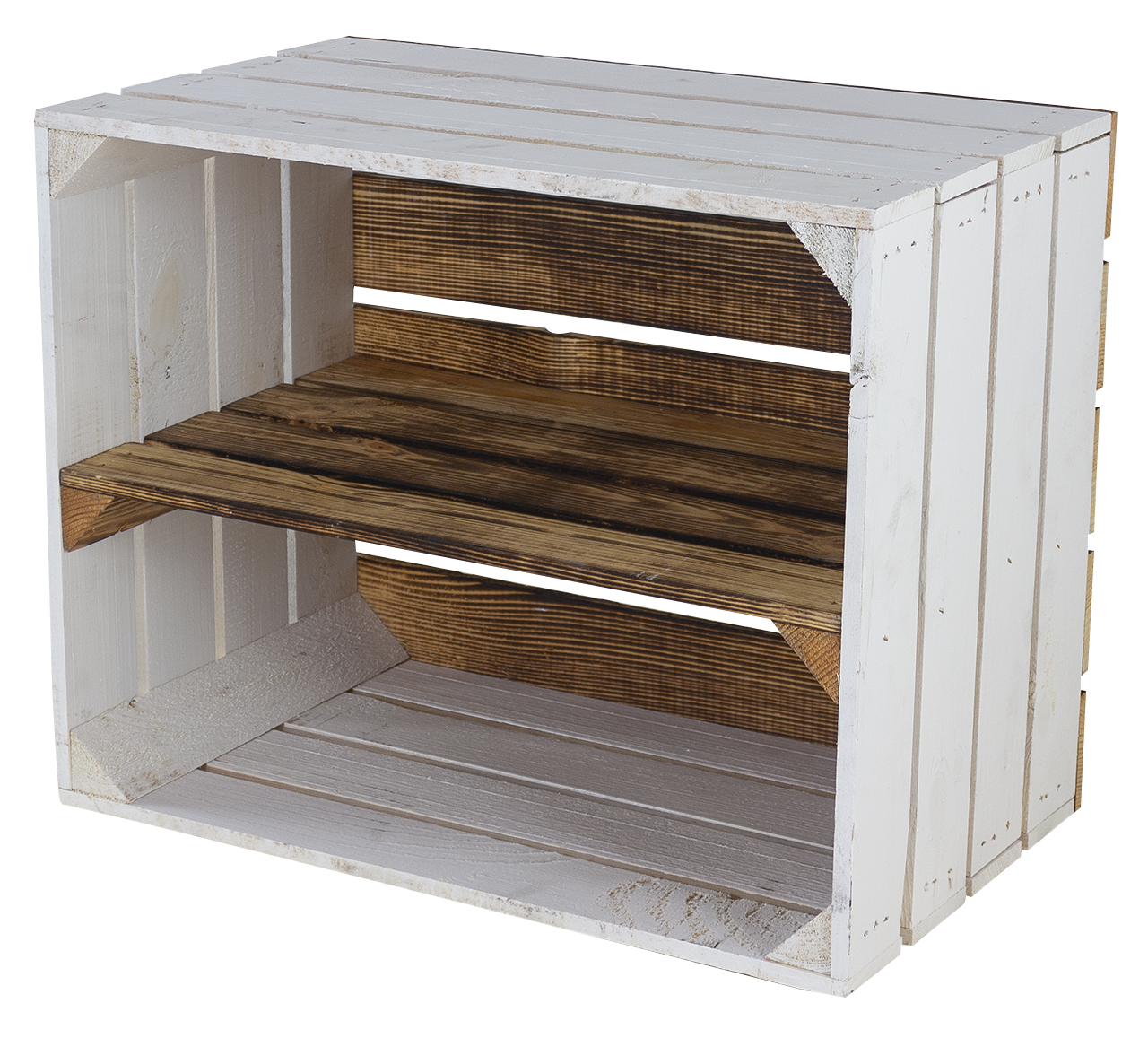Weißes Regal - Apfelkiste Geflammter Boden und Mittelbrett 50x40x30cm