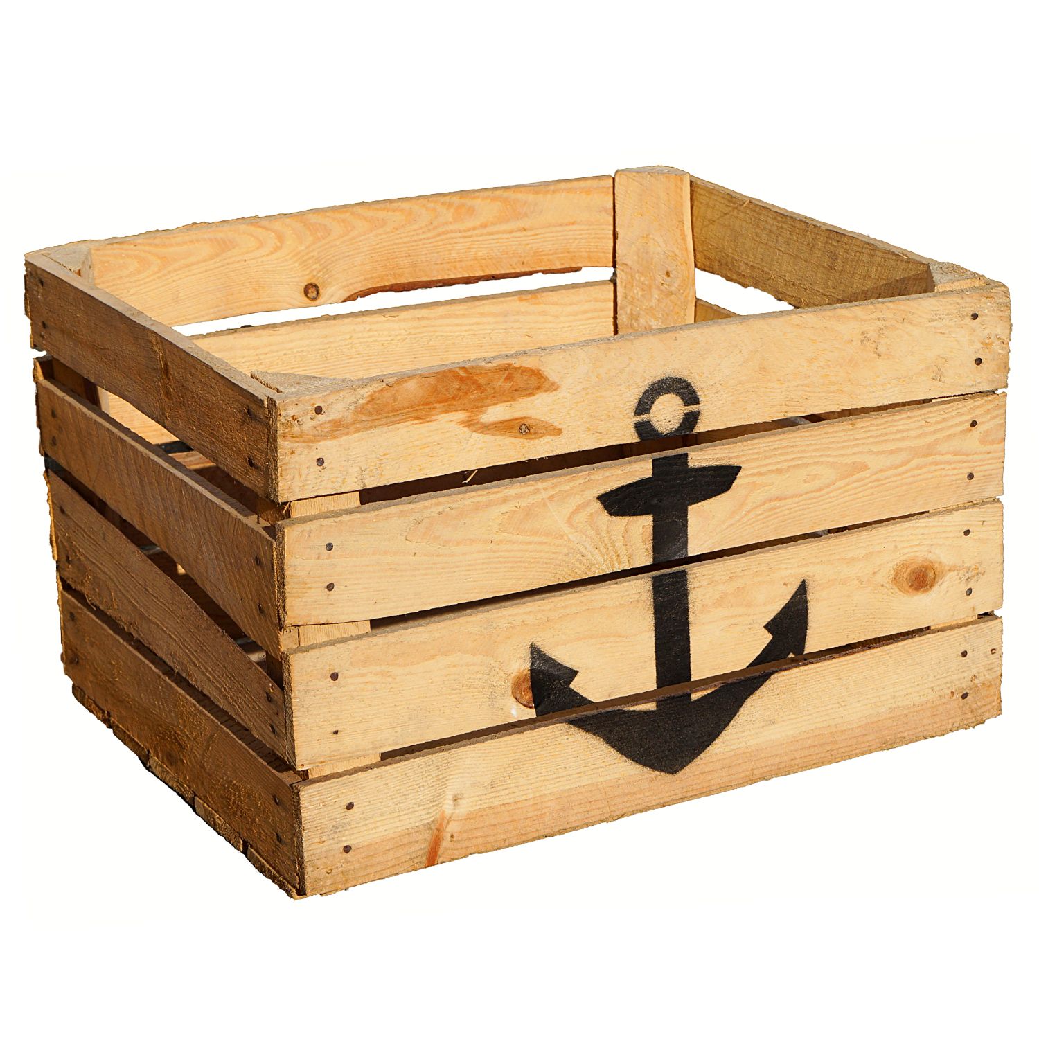 Alte stabile helle Kiste mit maritimen Aufdruck "ANKER" 50x40x30cm Alte stabile helle Kiste mit maritimen Aufdruck "ANKER" 50x40x30cm