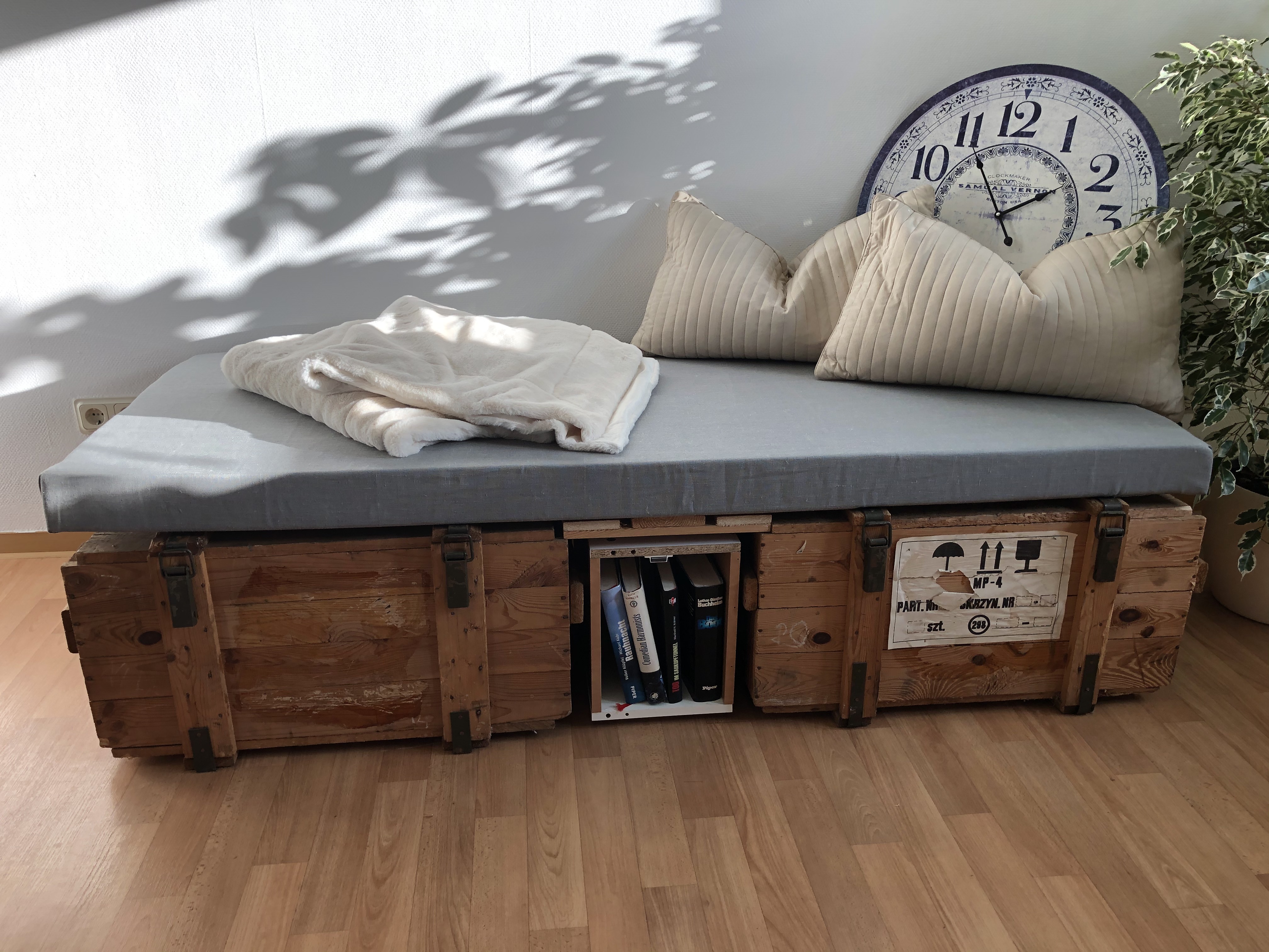 Munitionskiste Natur groß Munitionsbehälter Möbelgestell Bett Couch Wohnzimmertisch Aufbewahrungskiste Vintage Transportkiste Schatztruhe