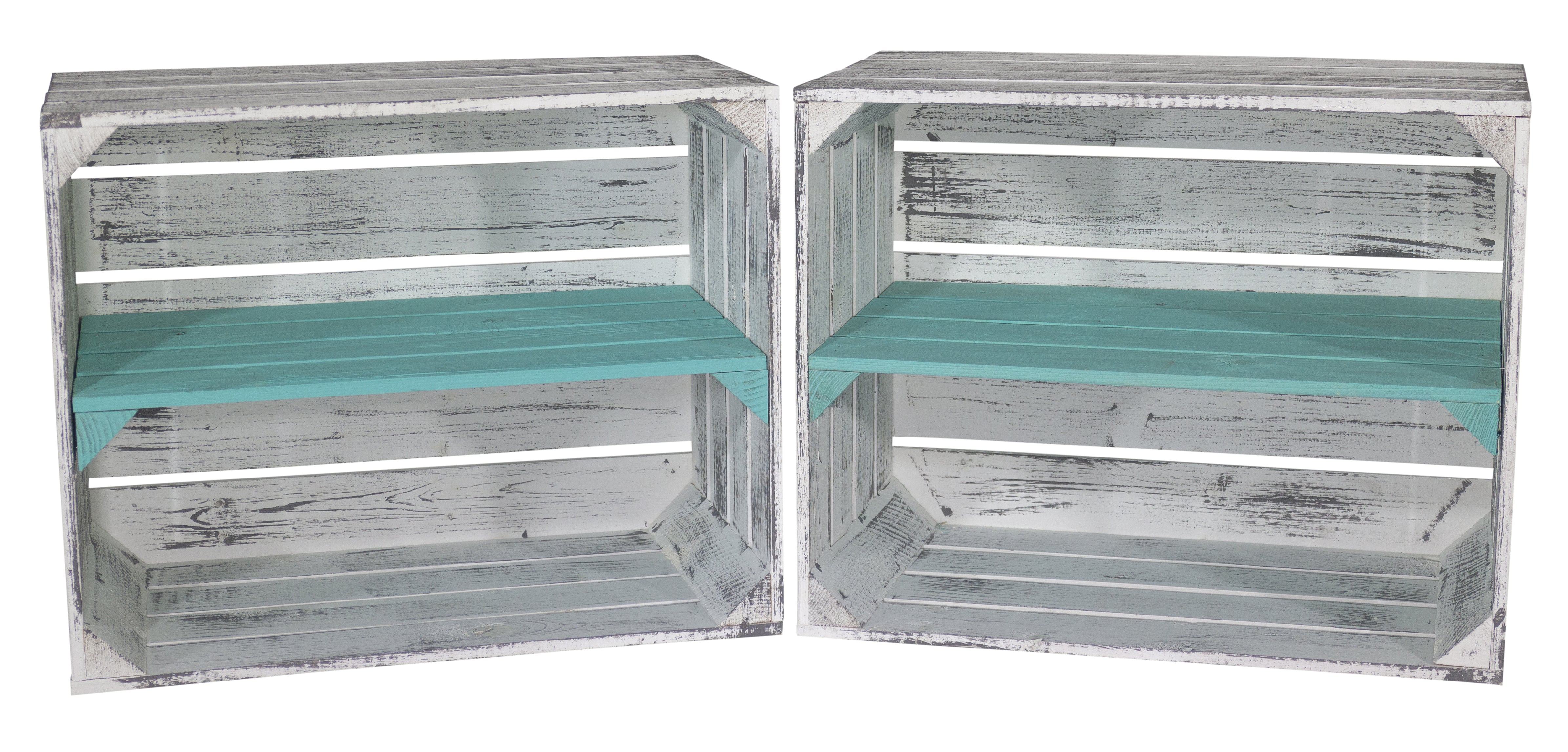 Shabby graue Obstkiste mit türkisem Mittelbrett 50 x 40 x 30cm Shabby graue Obstkiste mit türkisem Mittelbrett 50 x 40 x 30cm