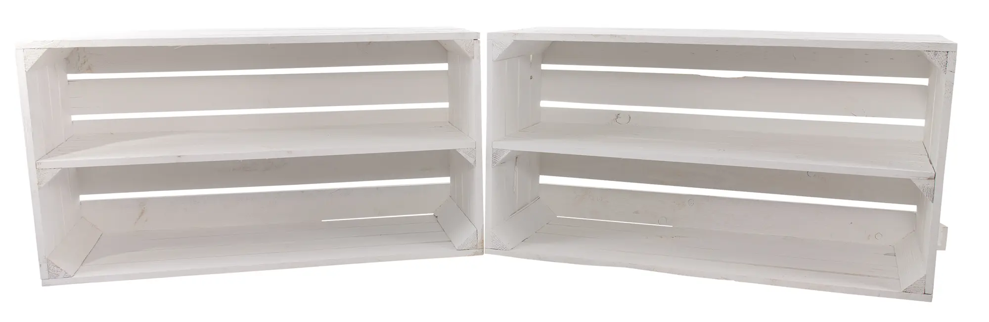 Breite weiße Holzkiste mit Mittelbrett 68x40,5x31cm