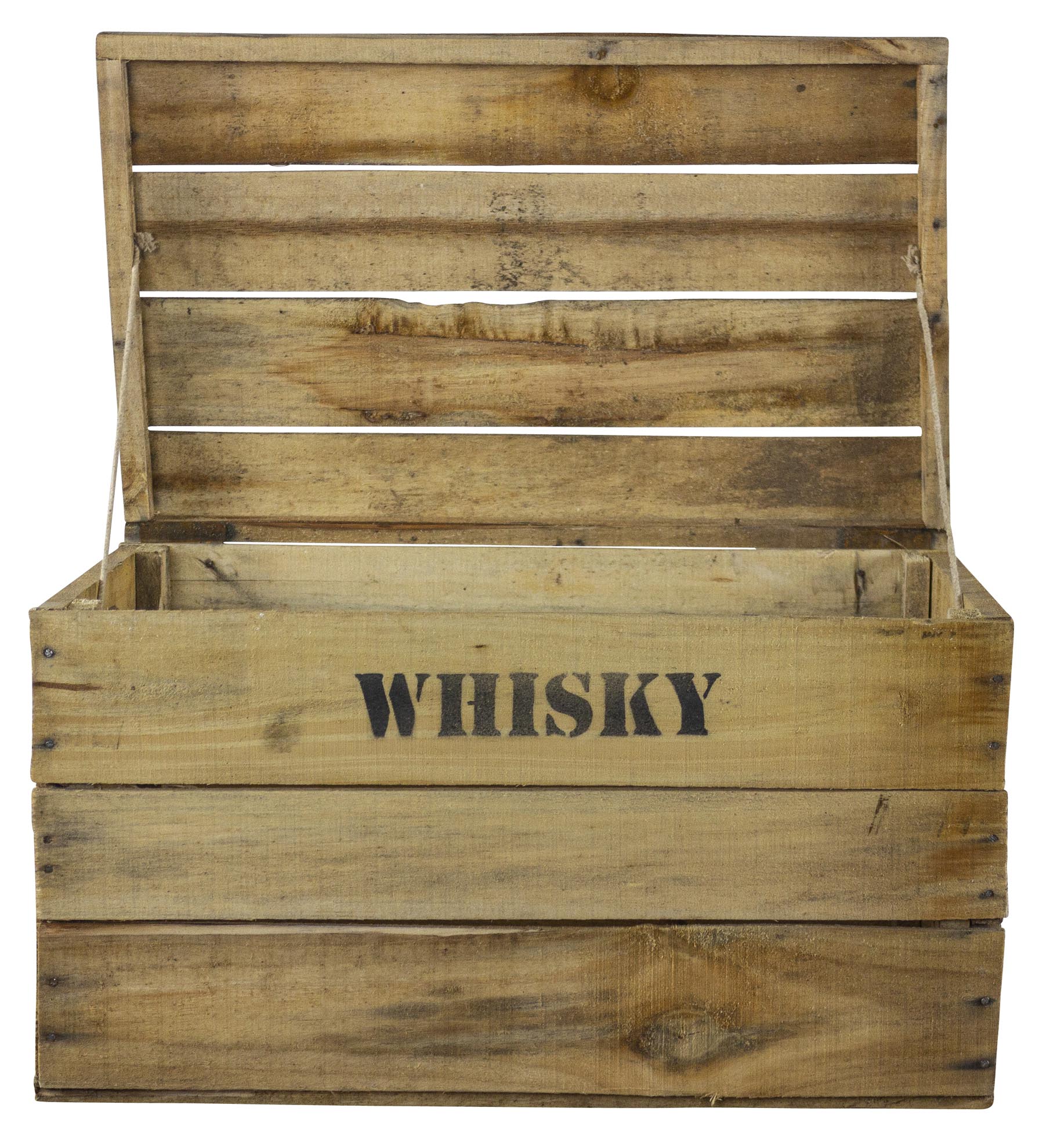 Rustikale Obstkiste mit Deckel und Aufdruck Whisky 50x31x28cm